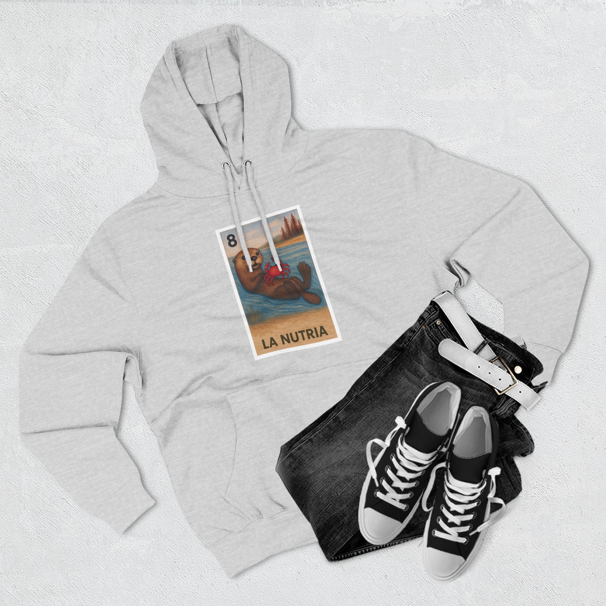 Sea Otter Lotería Unisex - Pull-Over Cotton Blend Fleece Hoodie (La Nutria)