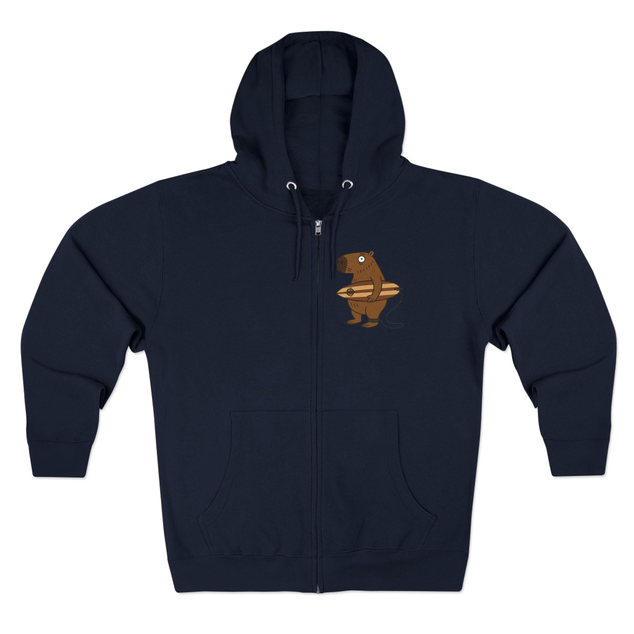 Capybara Surfer Unisex - Zip Cotton Blend Fleece Hoodie