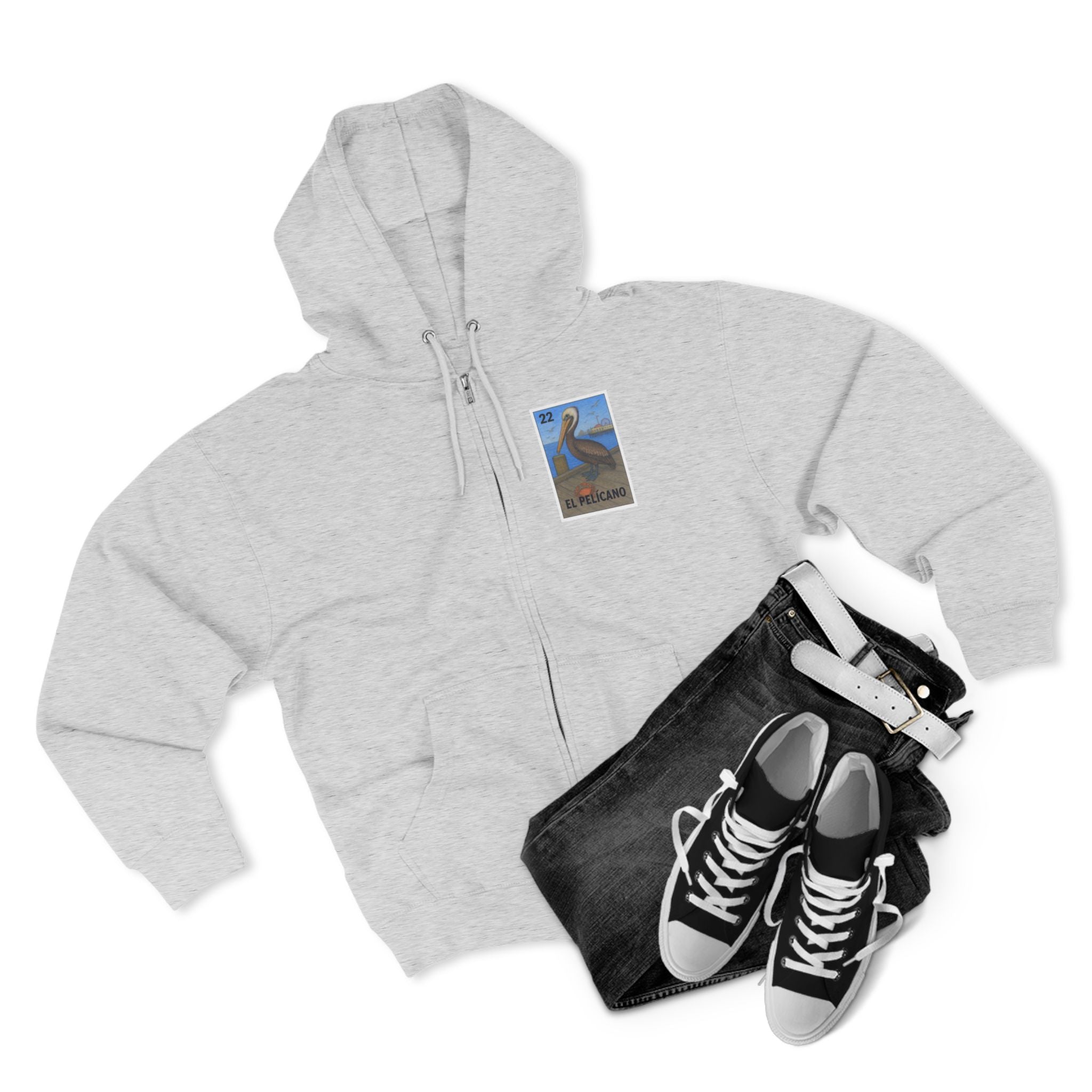 Pelican Lotería Unisex - Zip Cotton Blend Fleece Hoodie (El Pelícano)