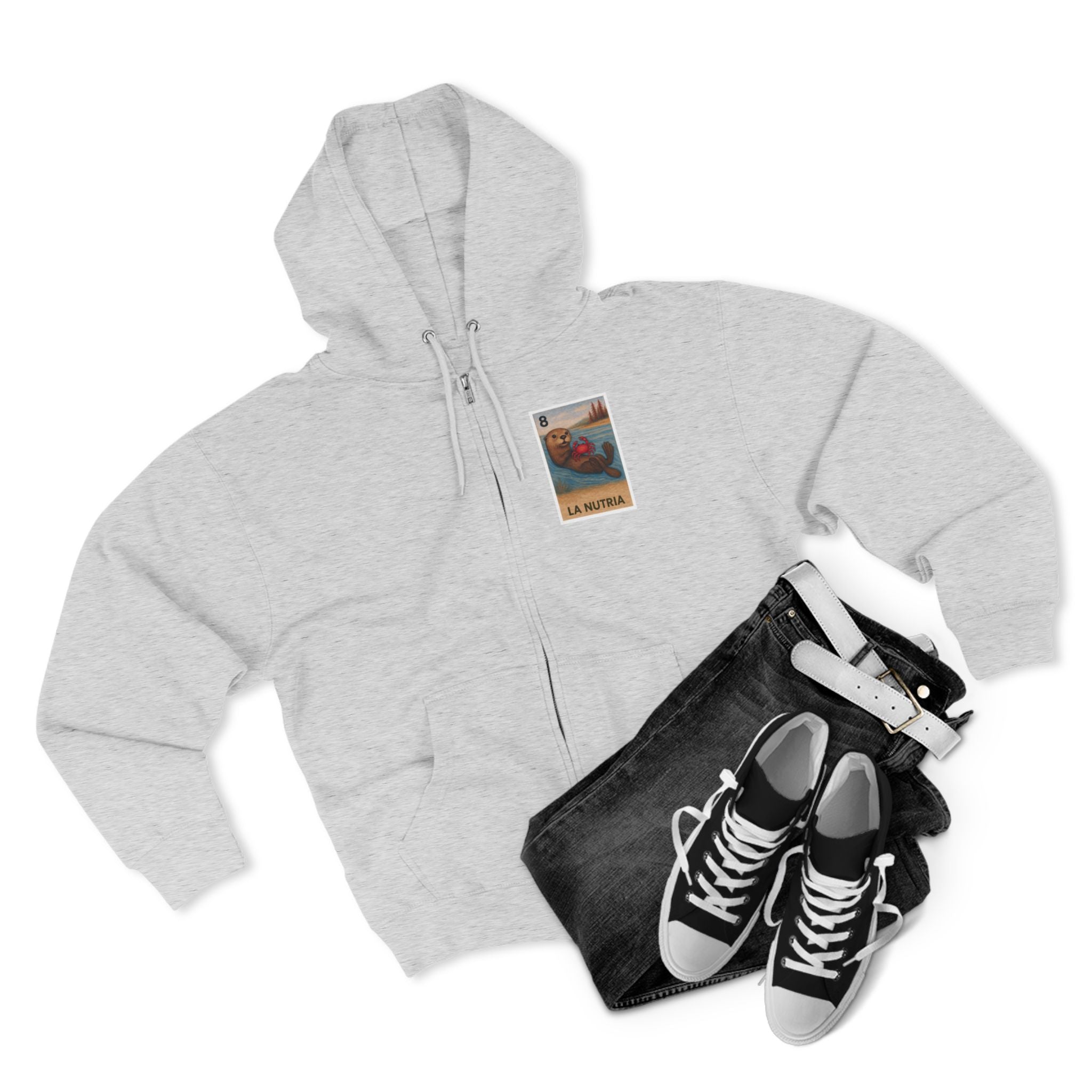 Sea Otter Lotería Unisex - Zip Cotton Blend Fleece Hoodie (La Nutria)