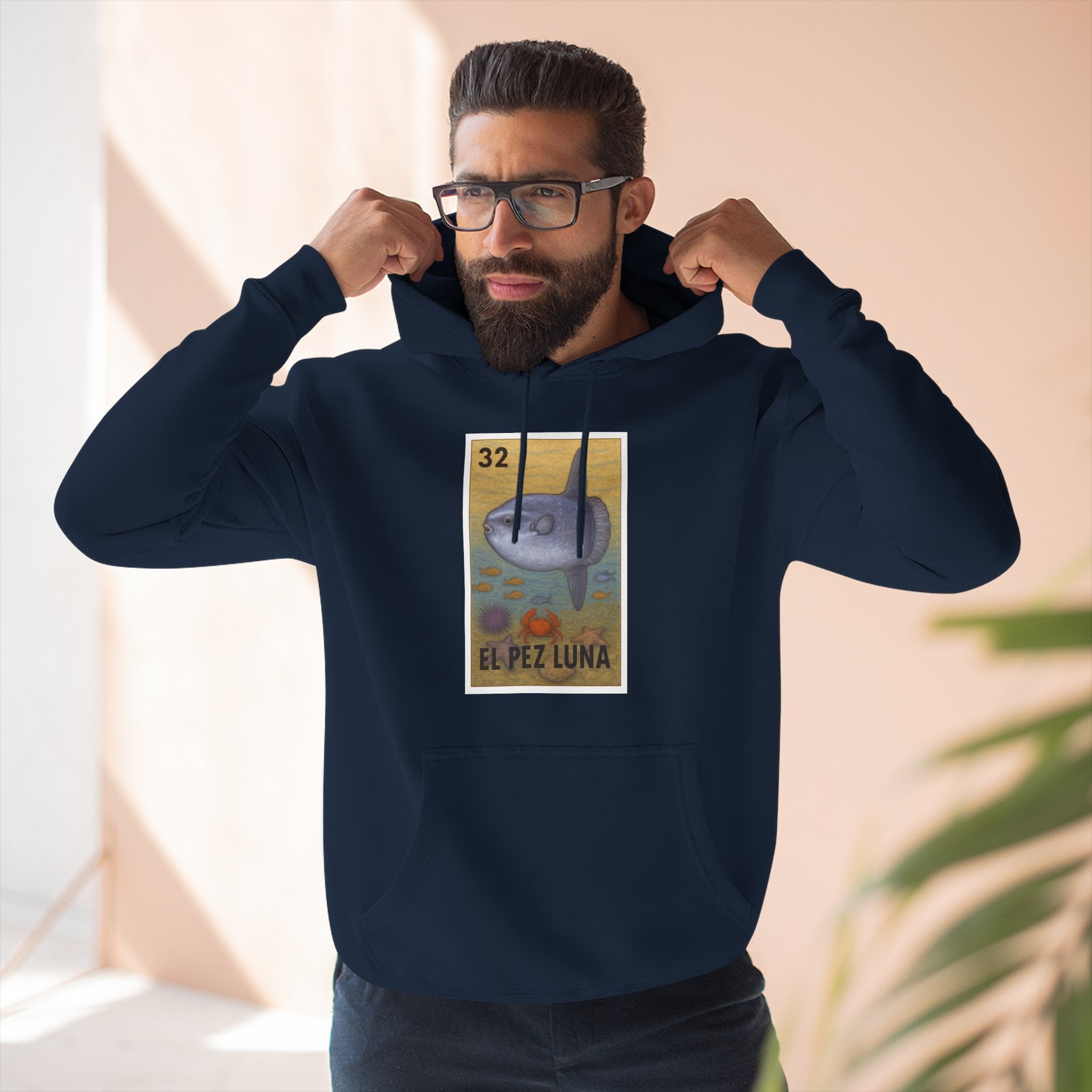 Sunfish Lotería Unisex - Pull-Over Cotton Blend Fleece Hoodie (El Pez Luna)
