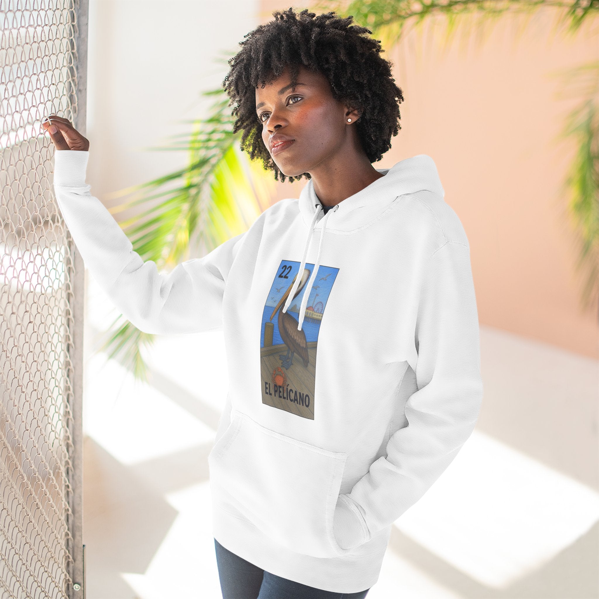 Pelican Lotería Unisex - Pull-Over Cotton Blend Fleece Hoodie (El Pelícano)