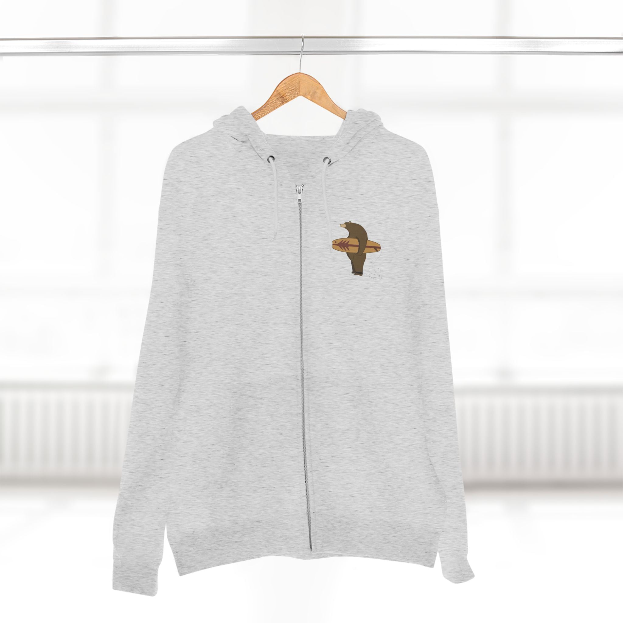 Surfing Grizzly Bear by Fabian Lavater Unisex - Zip Cotton Blend Fleece Hoodie
