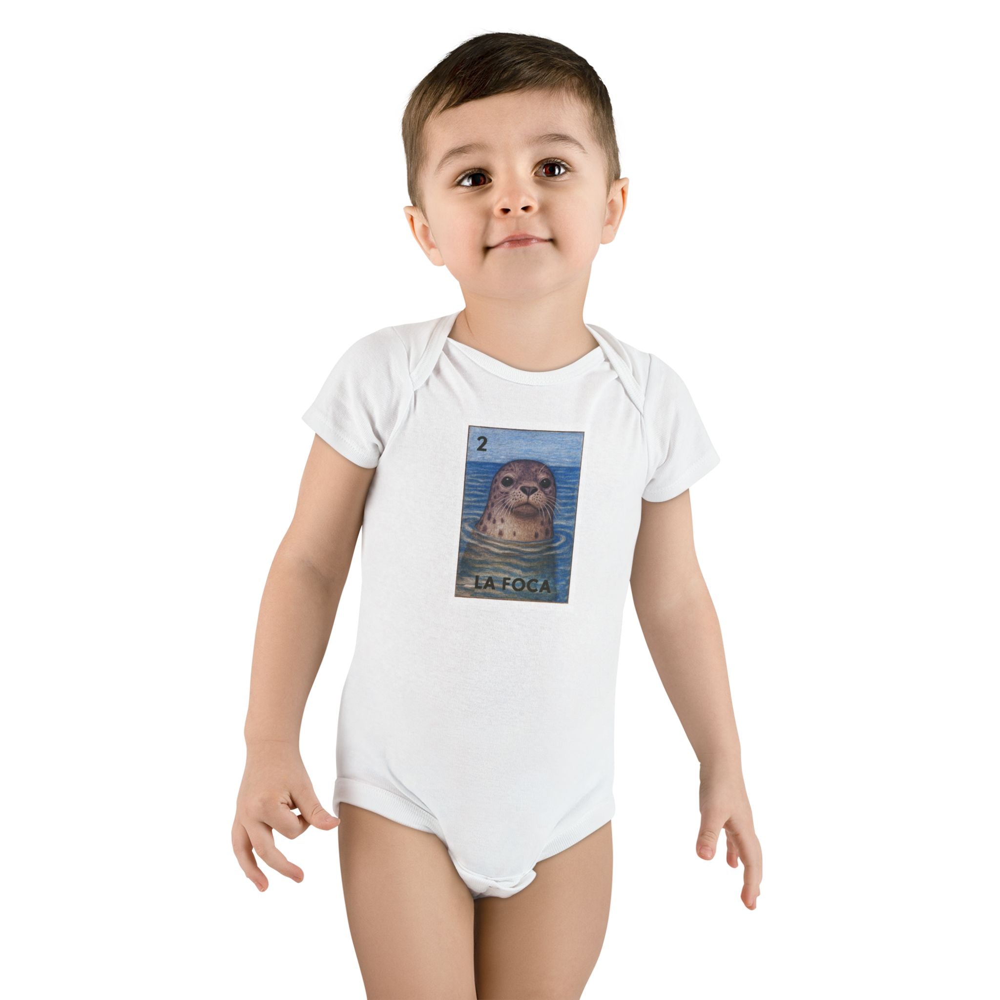 Seal Lotería - Baby Short Sleeve 100% Cotton Onesie (La Foca)