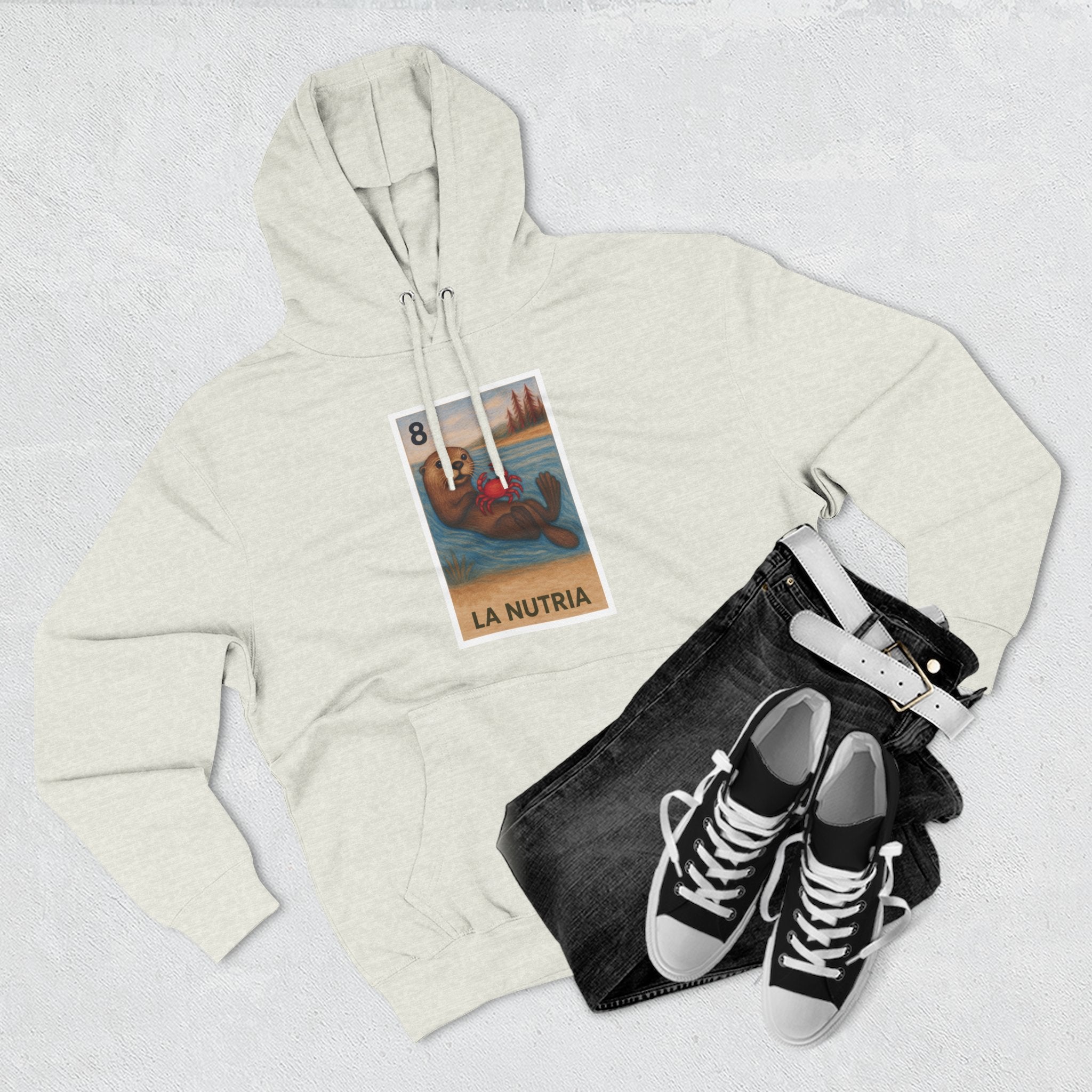 Sea Otter Lotería Unisex - Pull-Over Cotton Blend Fleece Hoodie (La Nutria)