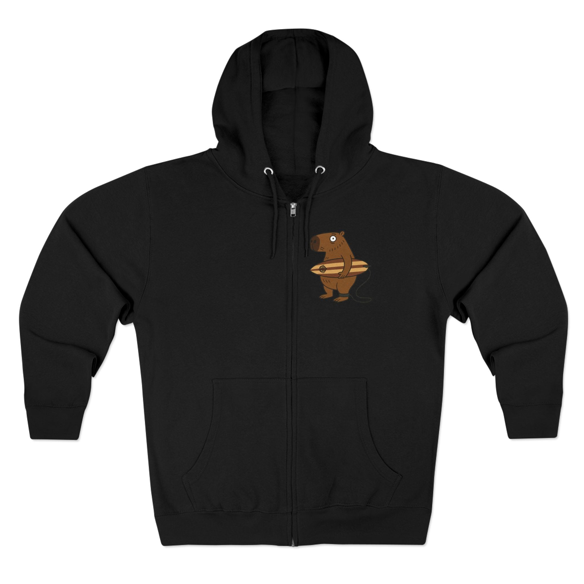 Capybara Surfer Unisex - Zip Cotton Blend Fleece Hoodie