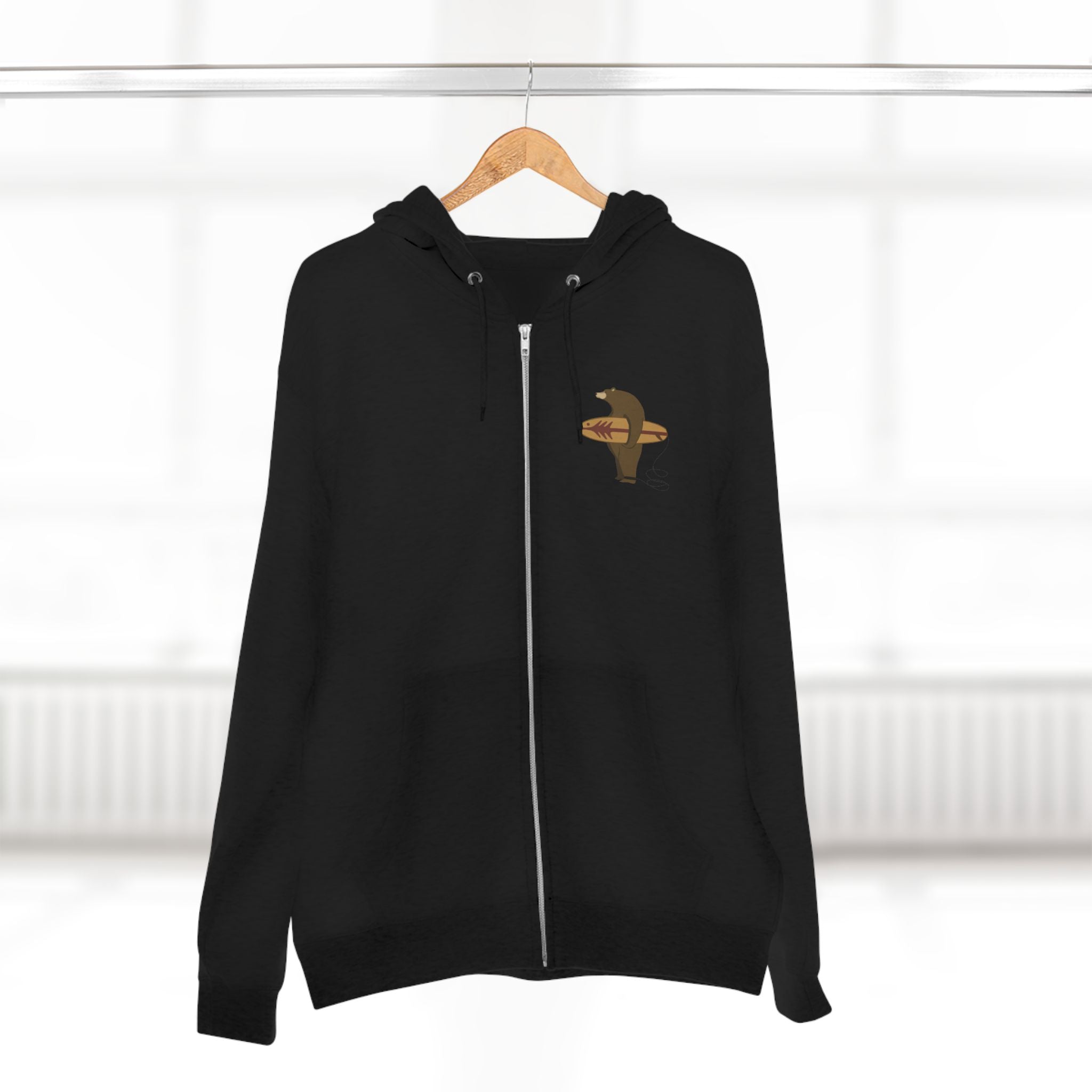Surfing Grizzly Bear by Fabian Lavater Unisex - Zip Cotton Blend Fleece Hoodie