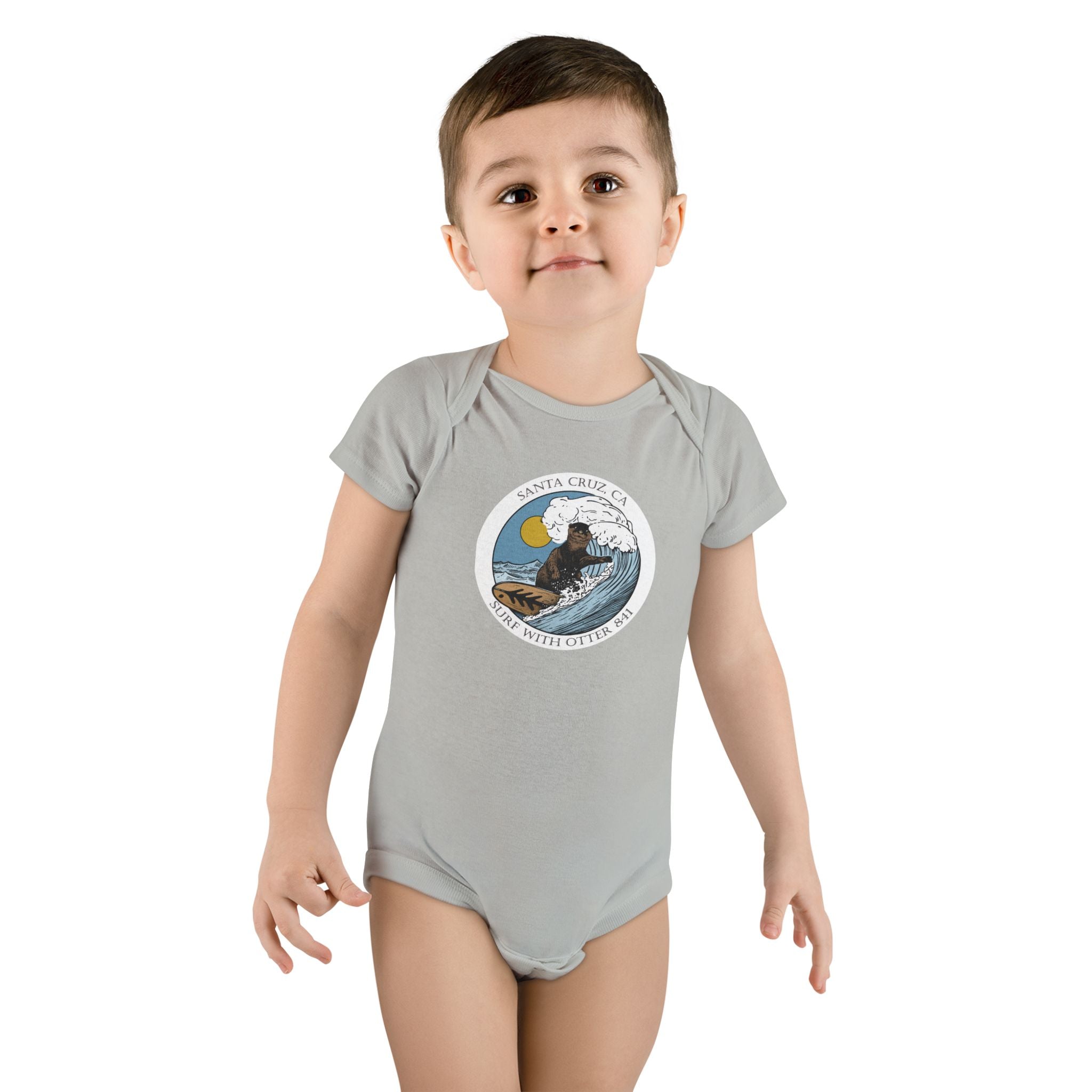 Surf with Otter 841 by Thiago Bianchini - Baby Short Sleeve 100% Cotton Onesie