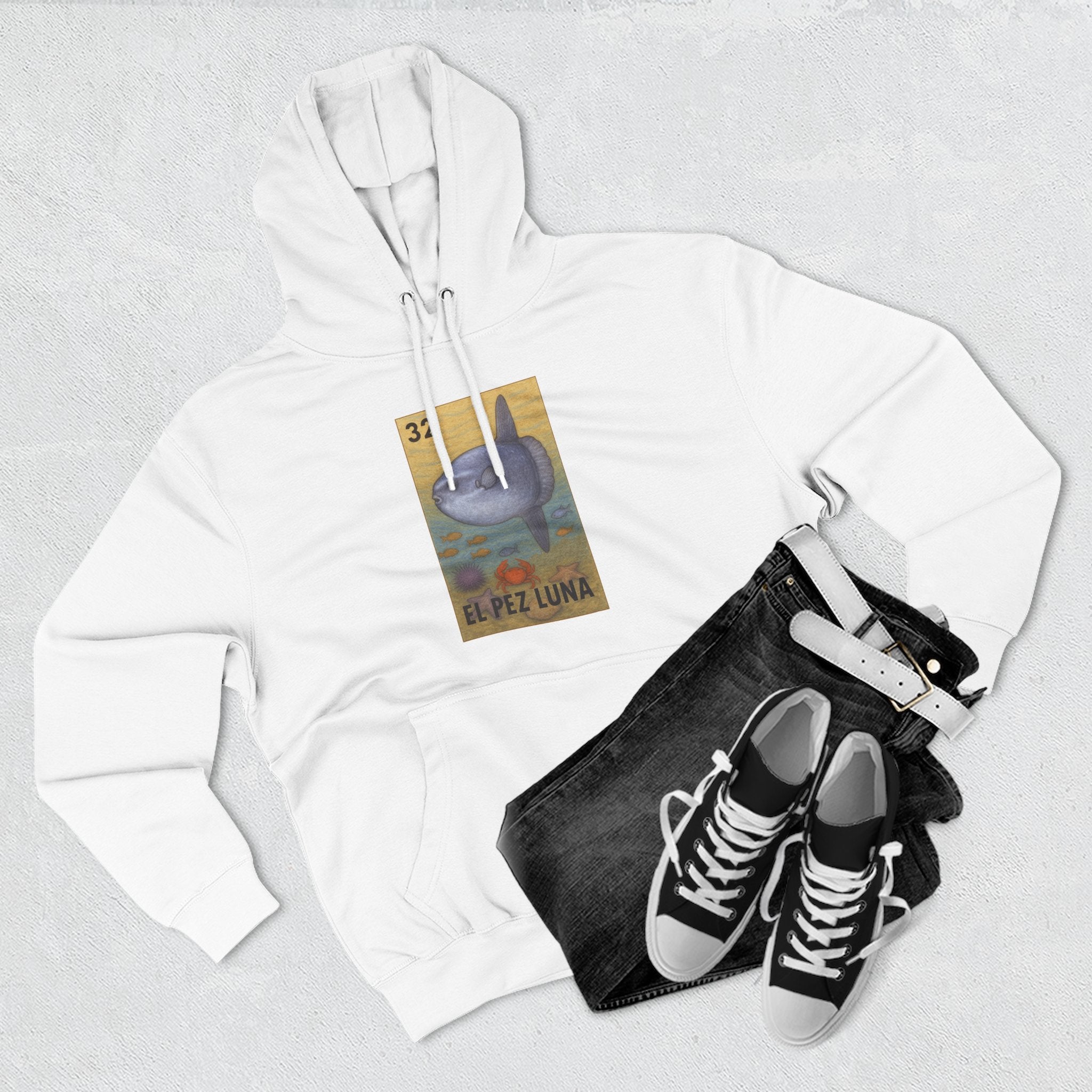 Sunfish Lotería Unisex - Pull-Over Cotton Blend Fleece Hoodie (El Pez Luna)