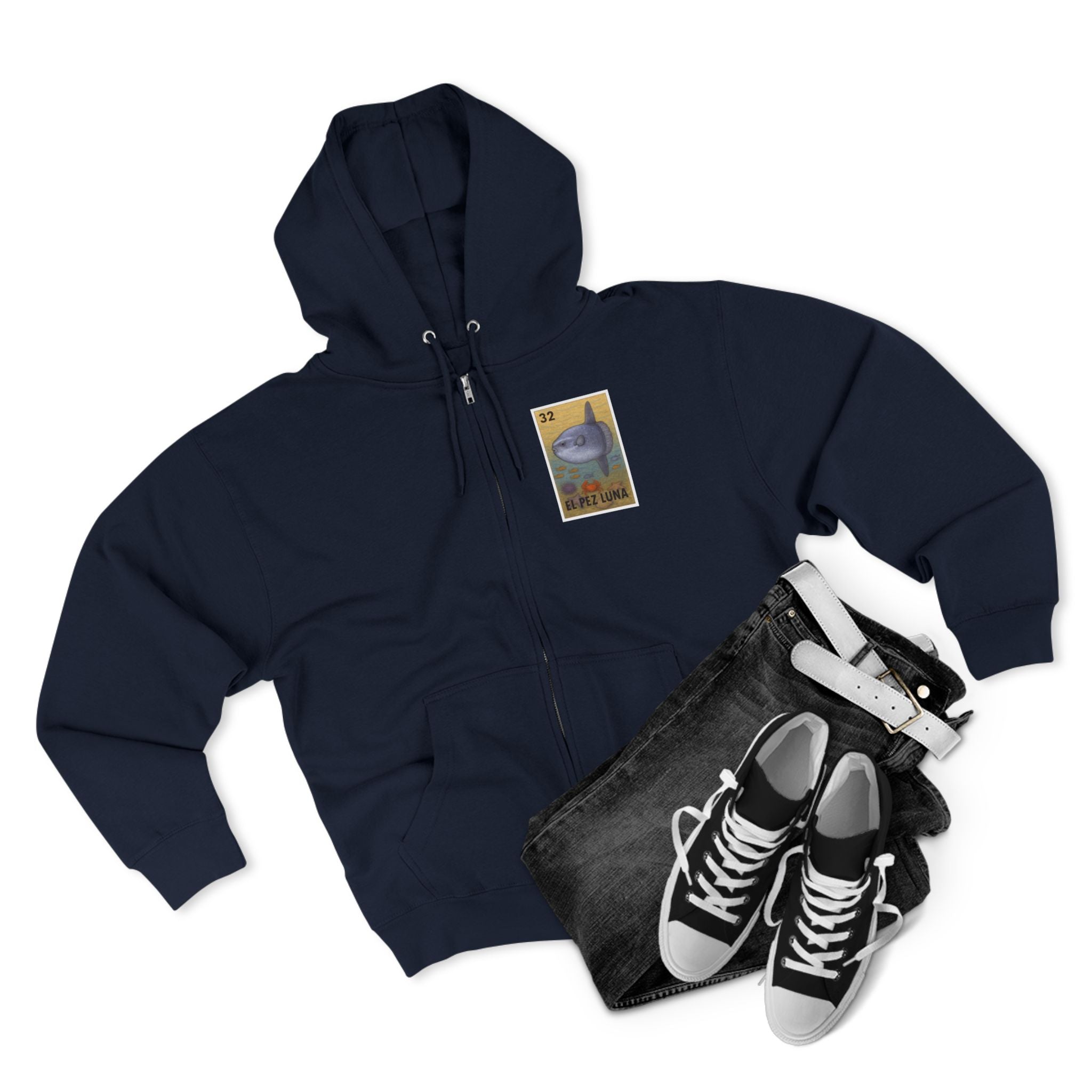 Sunfish Lotería Unisex - Zip Cotton Blend Fleece Hoodie (El Pez Luna)