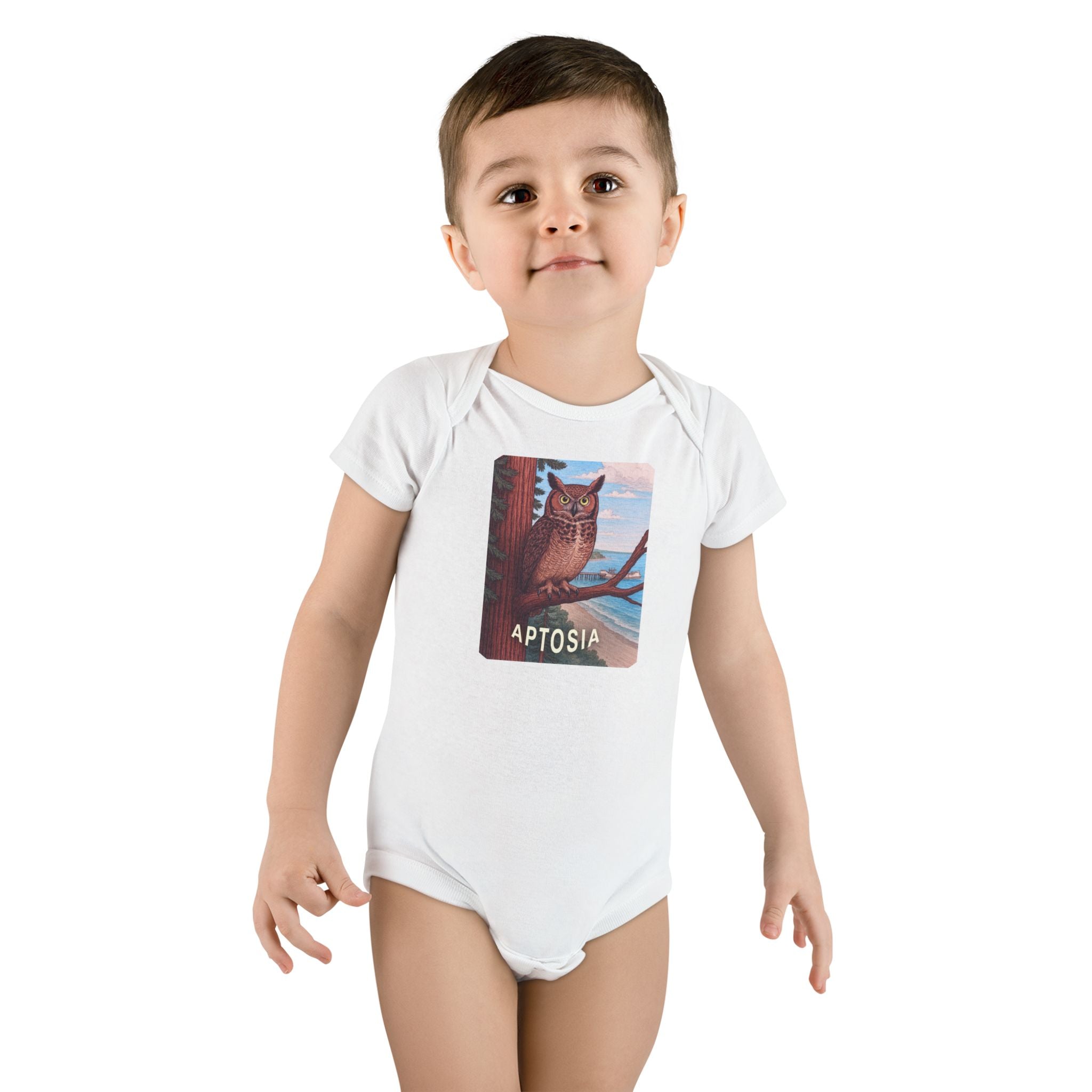 Aptos California Aptosia Owl - Baby Short Sleeve 100% Cotton Onesie