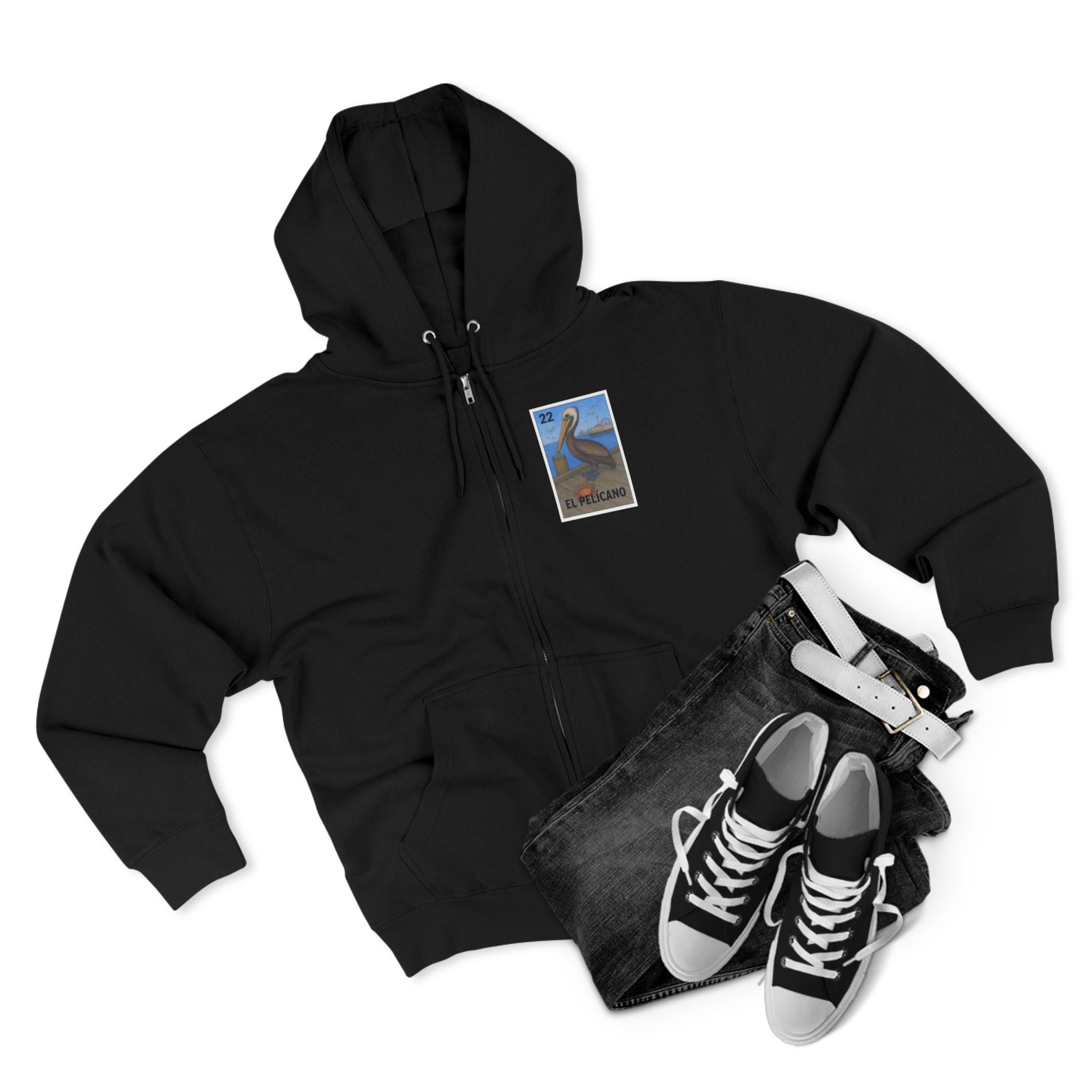 Pelican Lotería Unisex - Zip Cotton Blend Fleece Hoodie (El Pelícano)