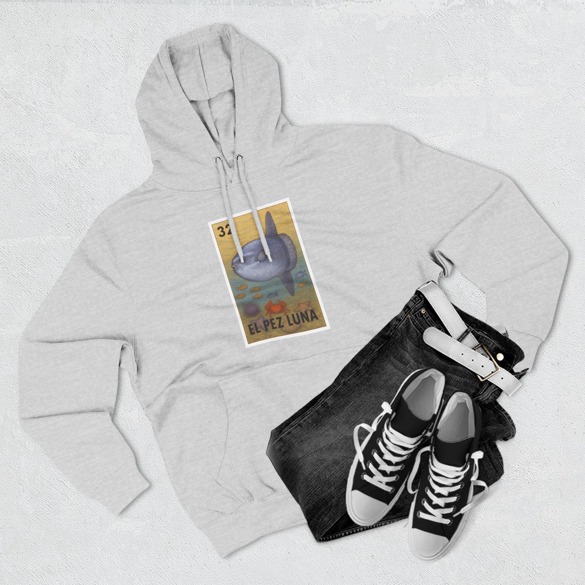 Sunfish Lotería Unisex - Pull-Over Cotton Blend Fleece Hoodie (El Pez Luna)