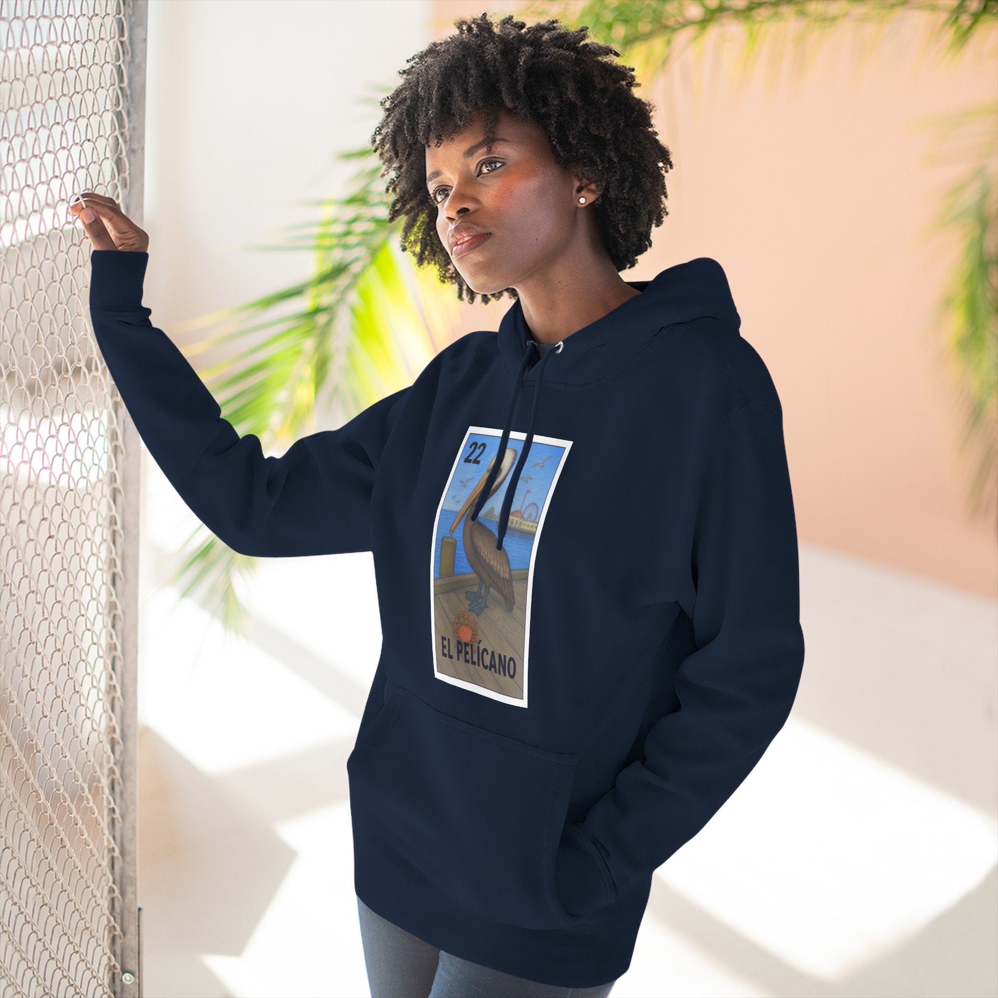 Pelican Lotería Unisex - Pull-Over Cotton Blend Fleece Hoodie (El Pelícano)