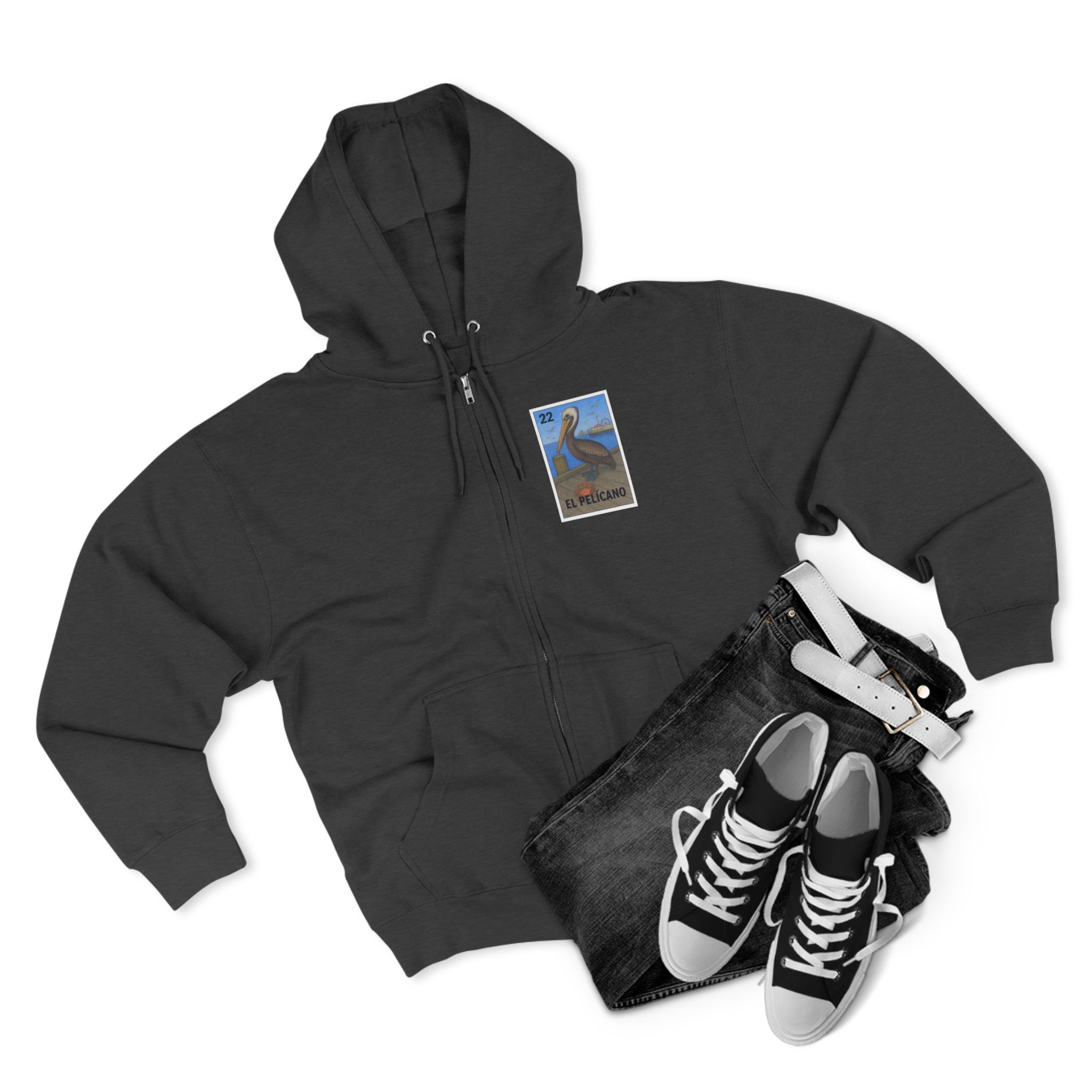 Pelican Lotería Unisex - Zip Cotton Blend Fleece Hoodie (El Pelícano)