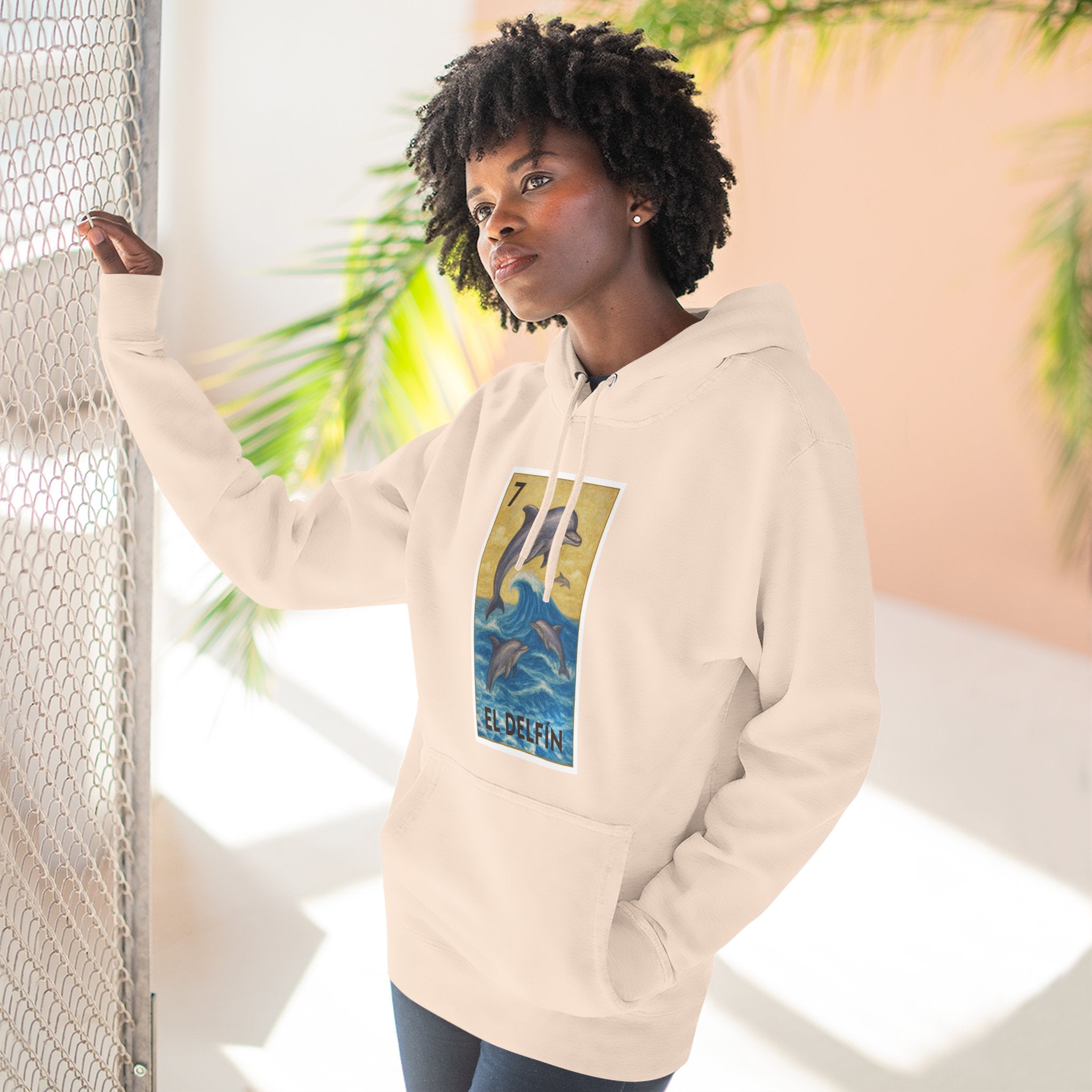 Dolphin Lotería Unisex - Pull-Over Cotton Blend Fleece Hoodie (El Delfín)