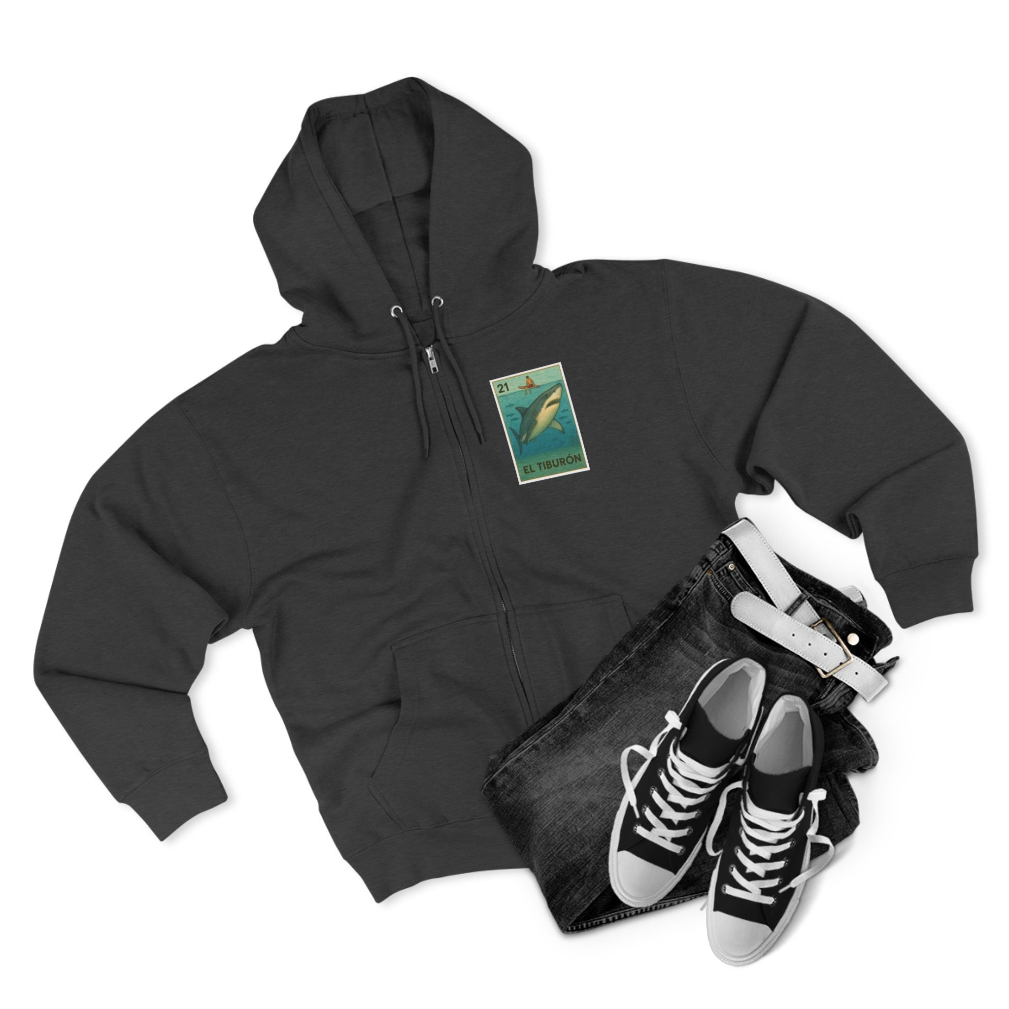 Shark Lotería Unisex - Zip Cotton Blend Fleece Hoodie (El Tiburón)