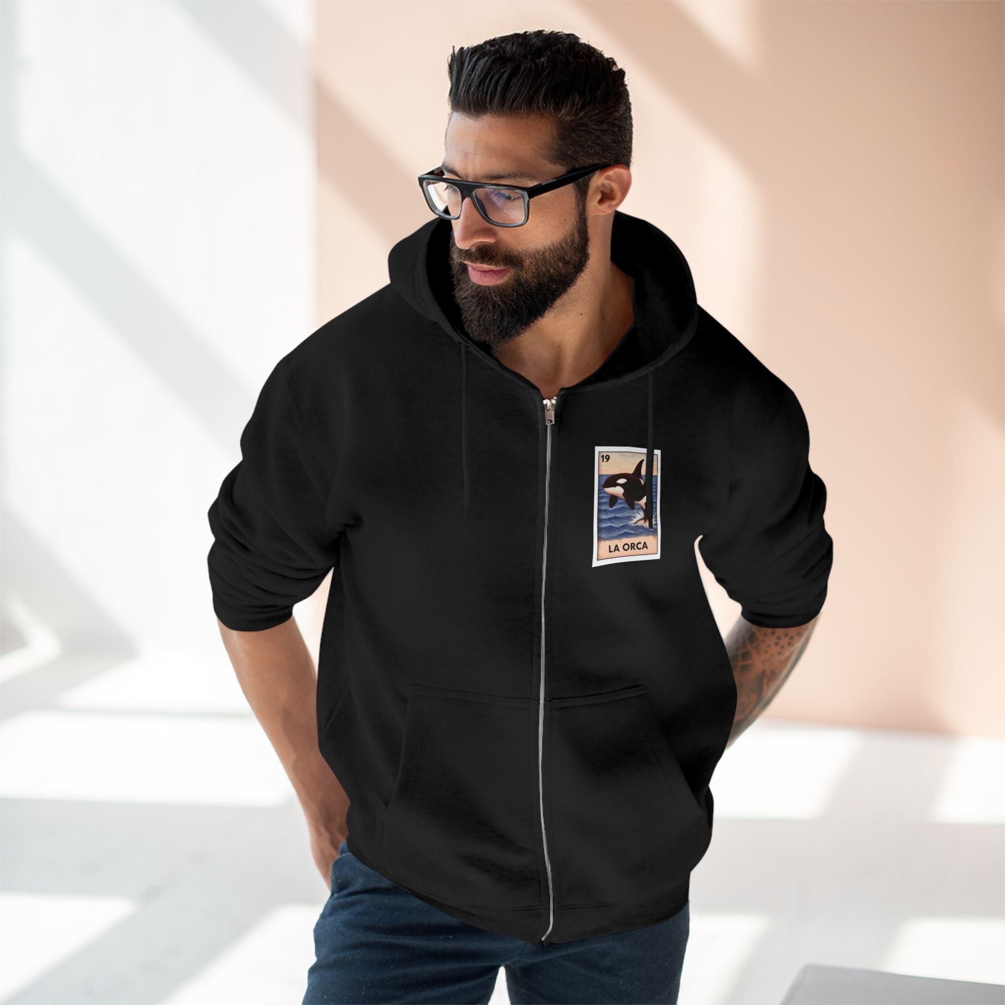 Orca Lotería Unisex - Zip Cotton Blend Fleece Hoodie (La Orca)