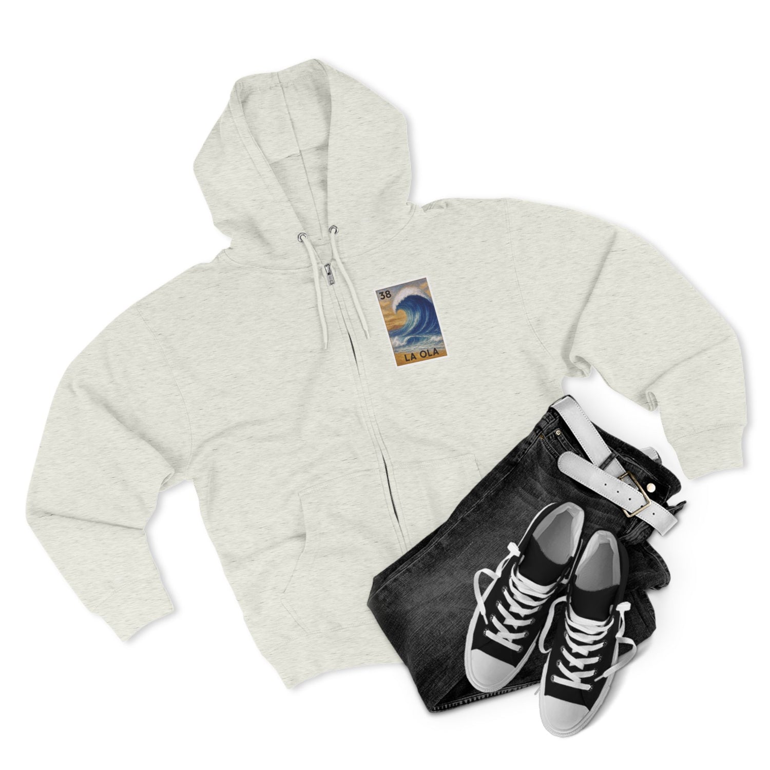 Wave Lotería Unisex - Zip Cotton Blend Fleece Hoodie (La Ola)