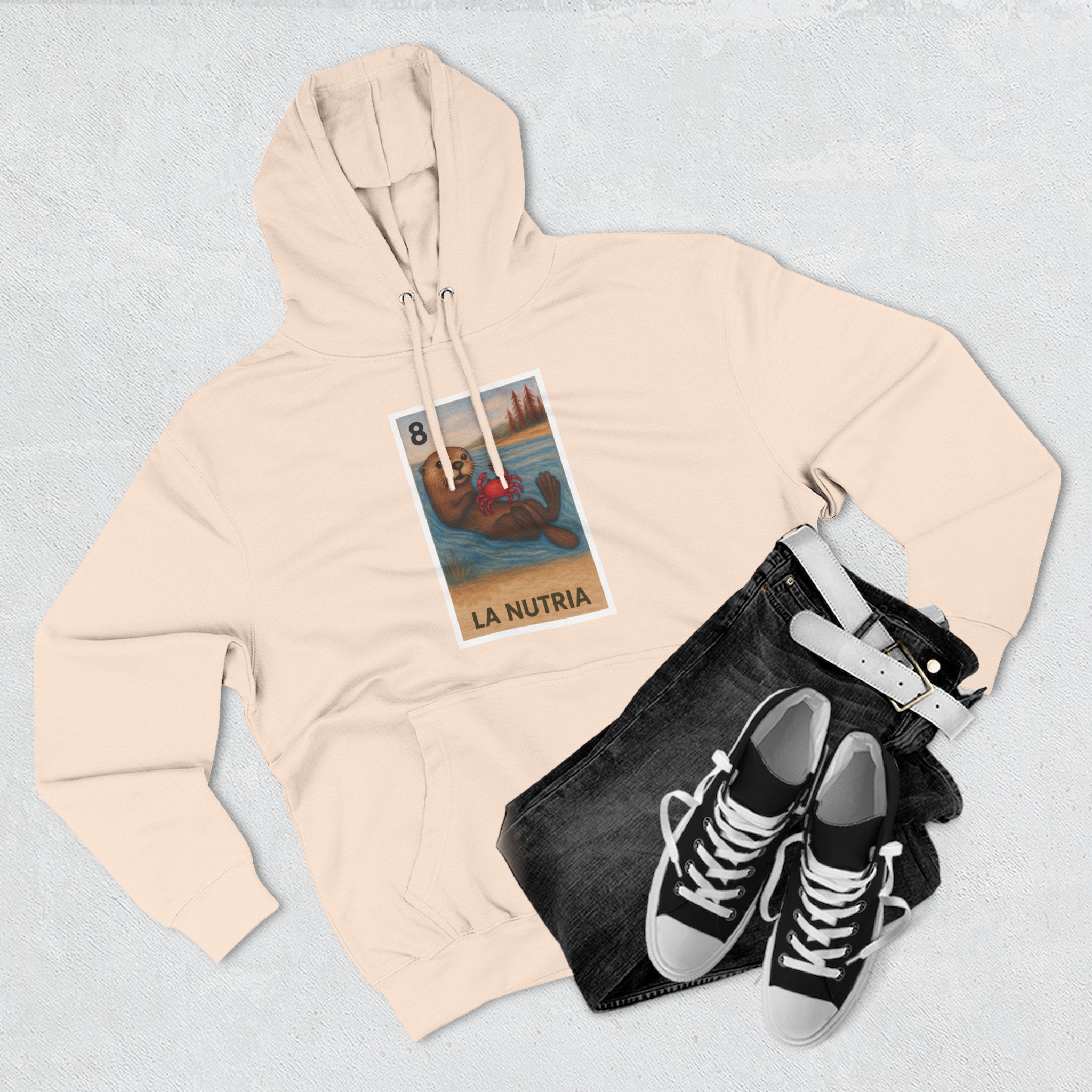 Sea Otter Lotería Unisex - Pull-Over Cotton Blend Fleece Hoodie (La Nutria)
