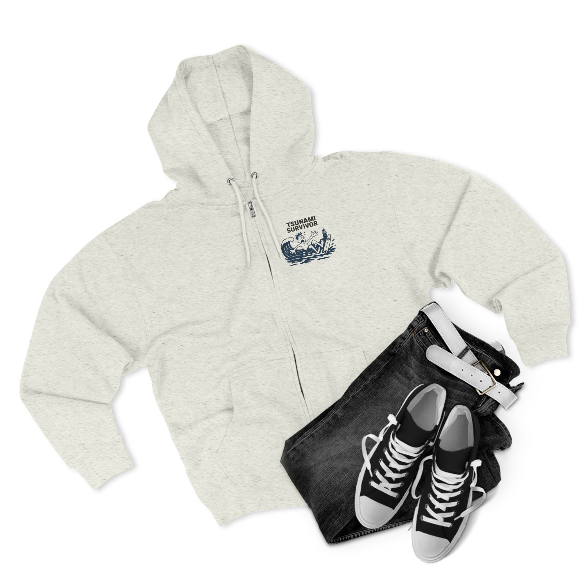 Tsunami Survivor Unisex - Zip Cotton Blend Fleece Hoodie