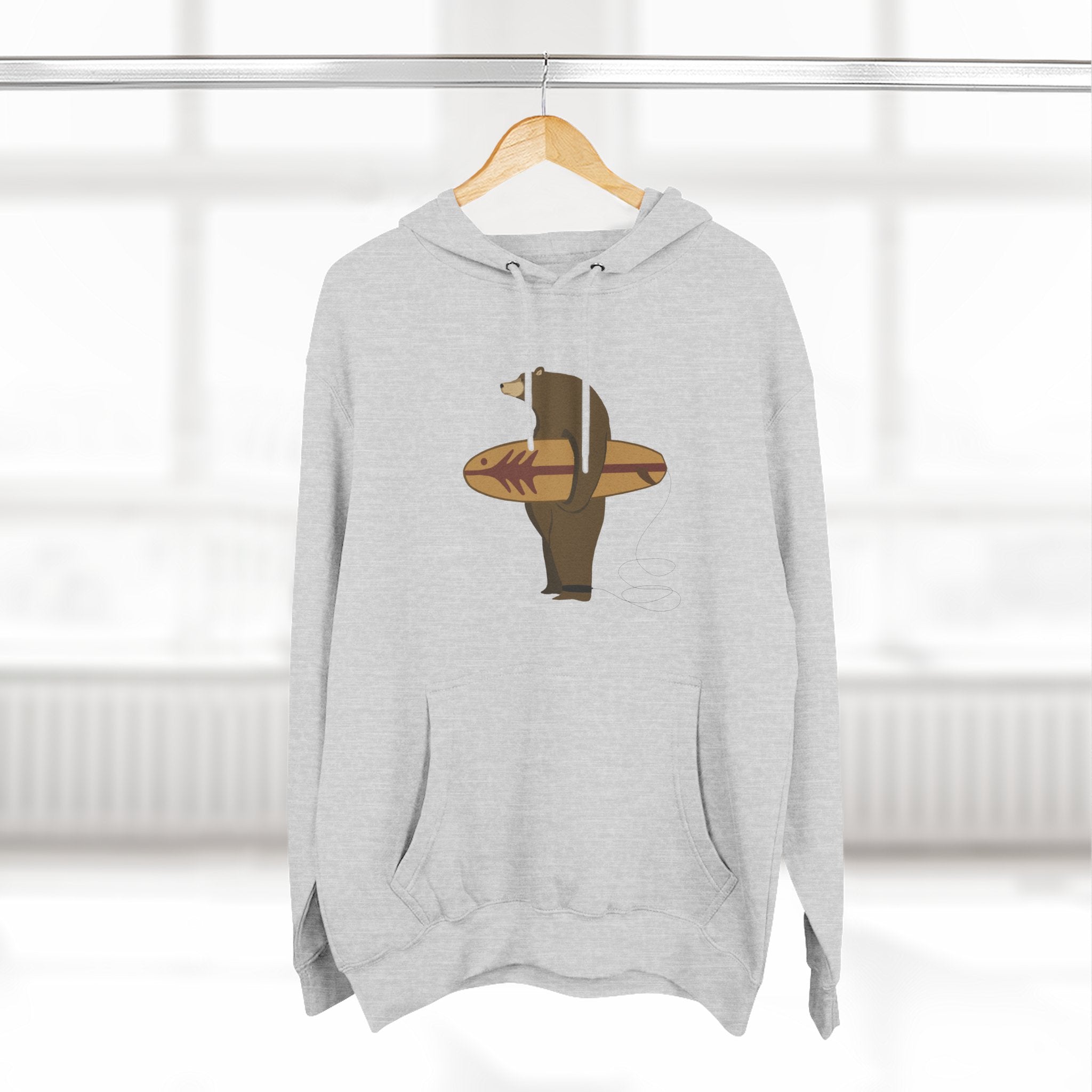 Surfing Grizzly Bear by Fabian Lavater Unisex - Pull-Over Cotton Blend Fleece Hoodie