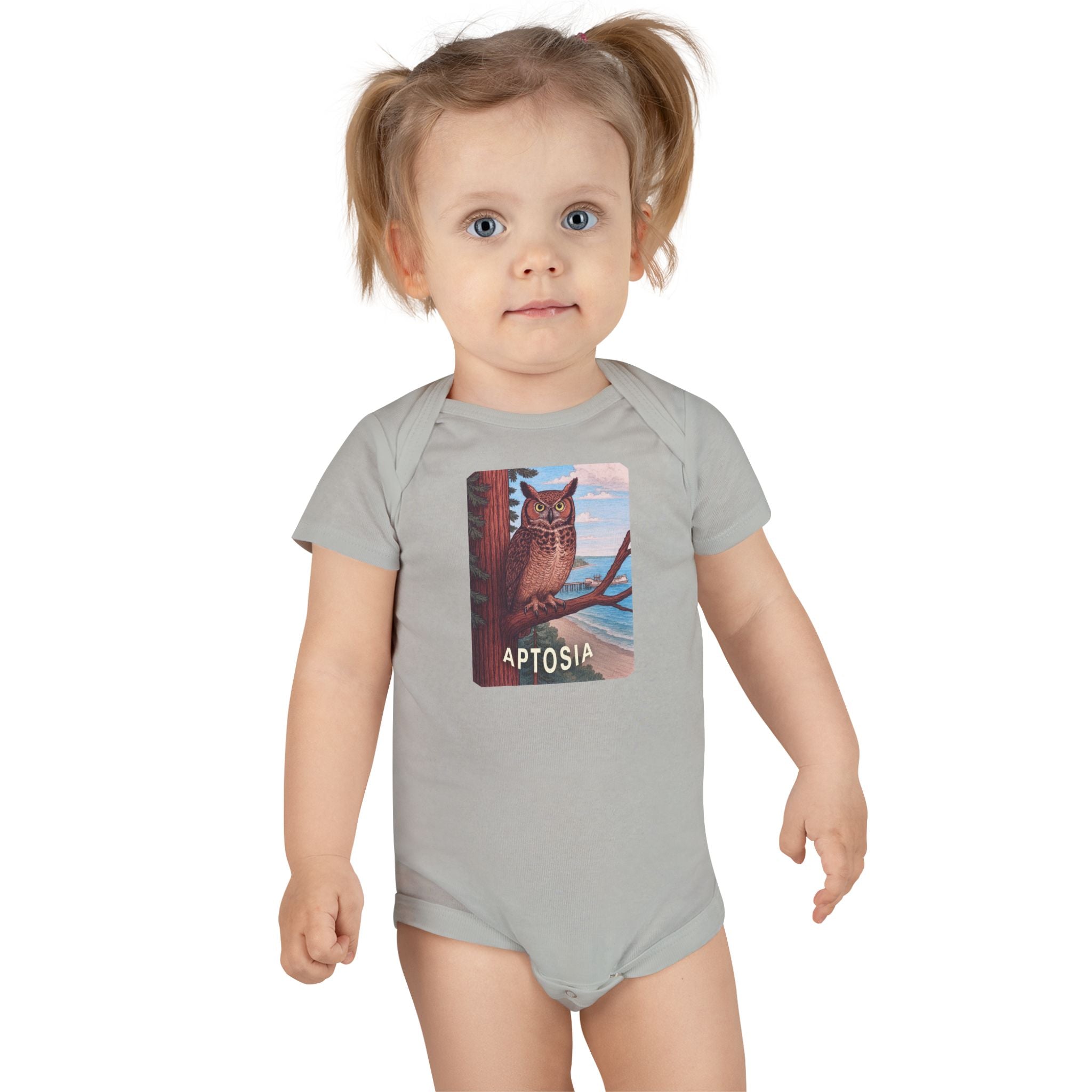 Aptos California Aptosia Owl - Baby Short Sleeve 100% Cotton Onesie