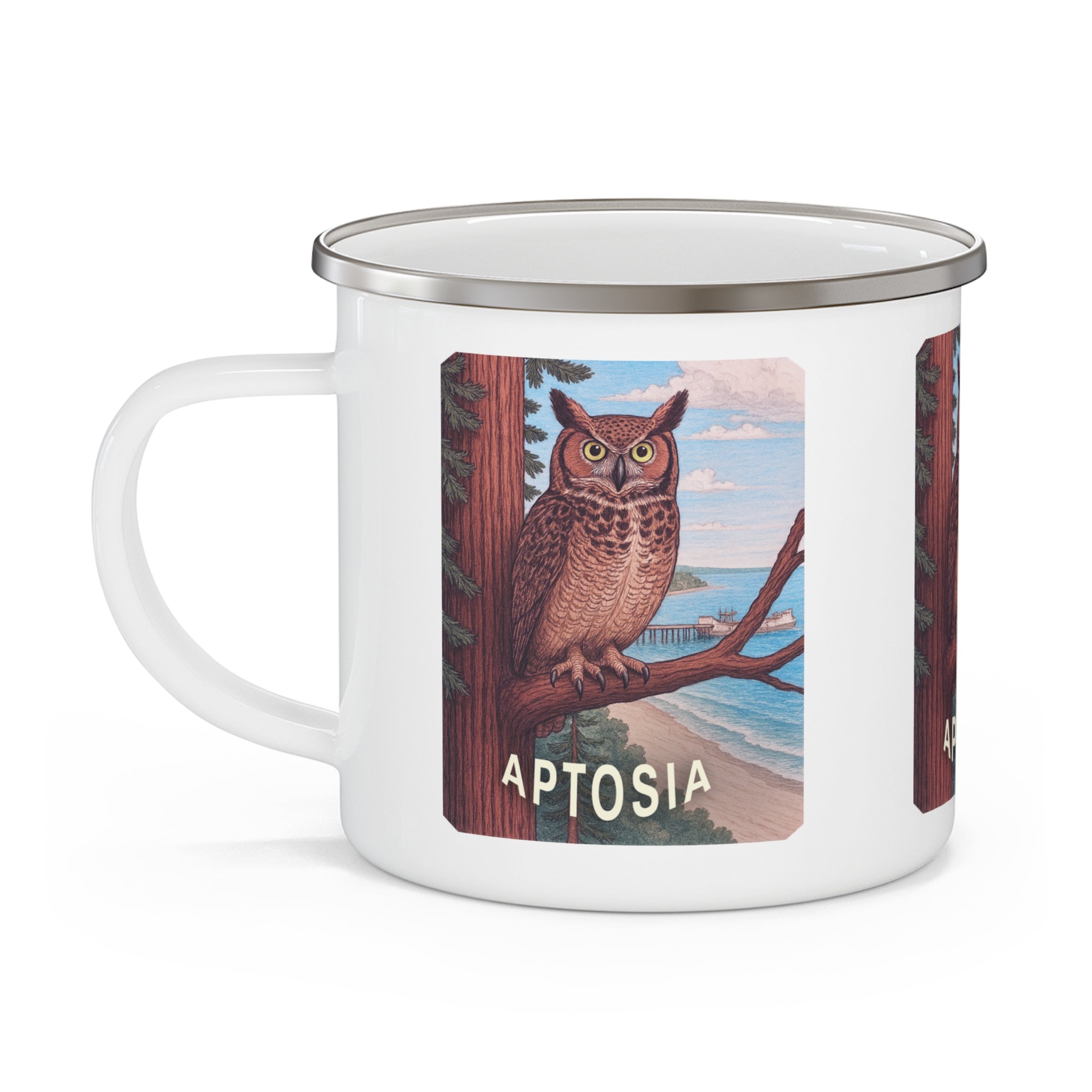 Aptos California Aptosia Owl Enamel Camping Mug (12oz, small)
