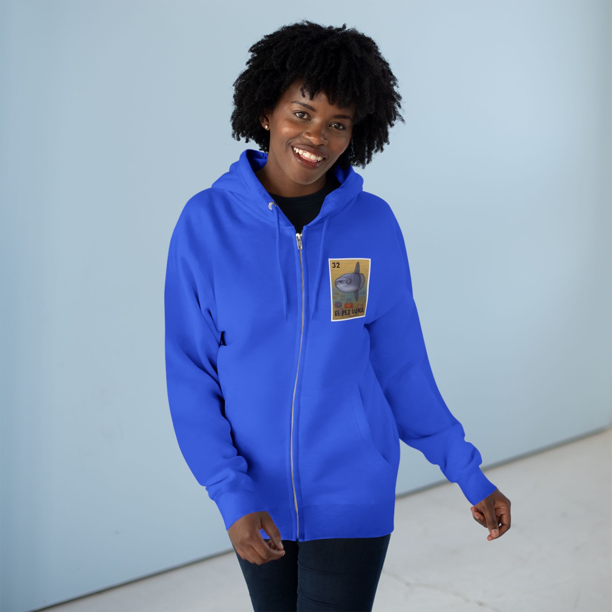 Sunfish Lotería Unisex - Zip Cotton Blend Fleece Hoodie (El Pez Luna)