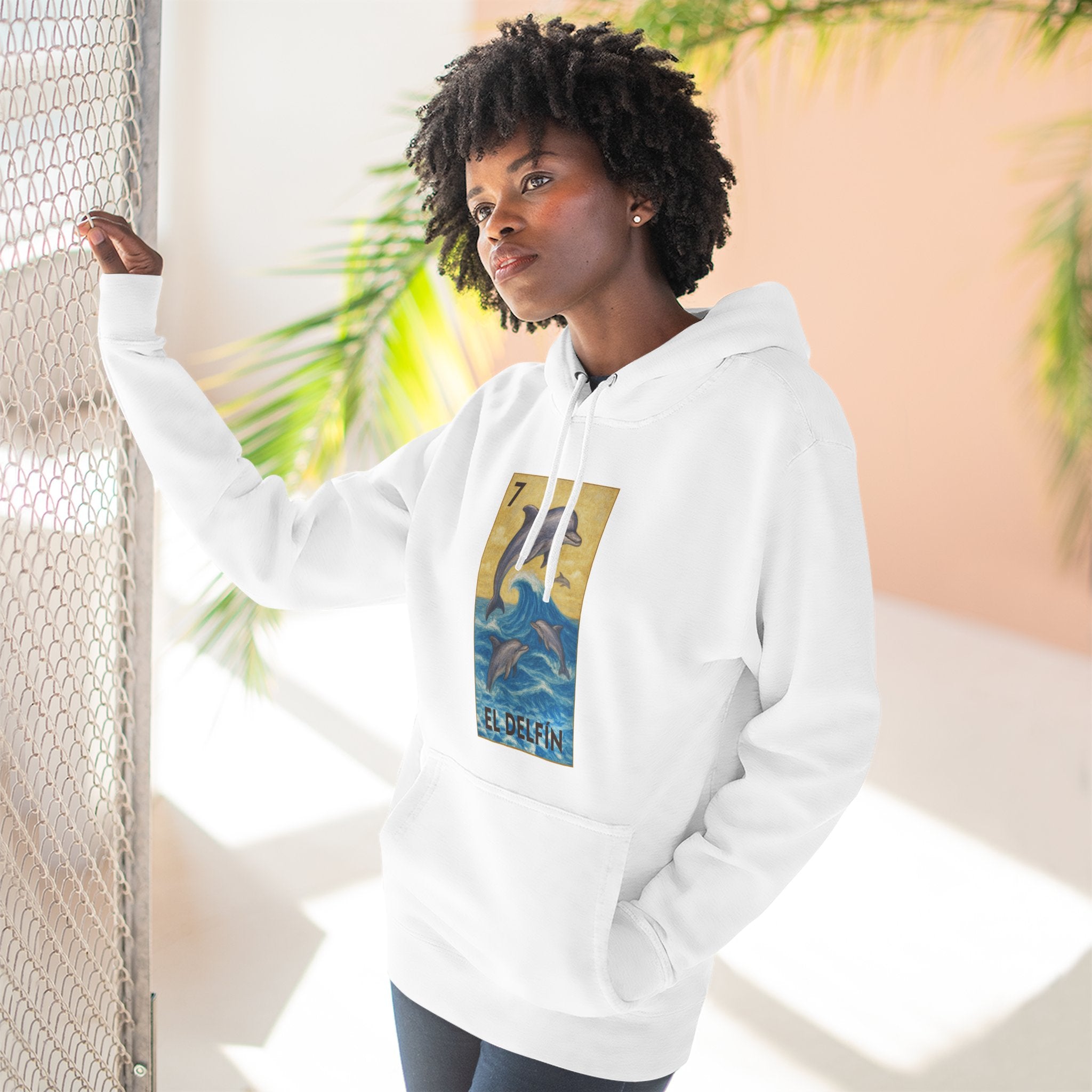 Dolphin Lotería Unisex - Pull-Over Cotton Blend Fleece Hoodie (El Delfín)
