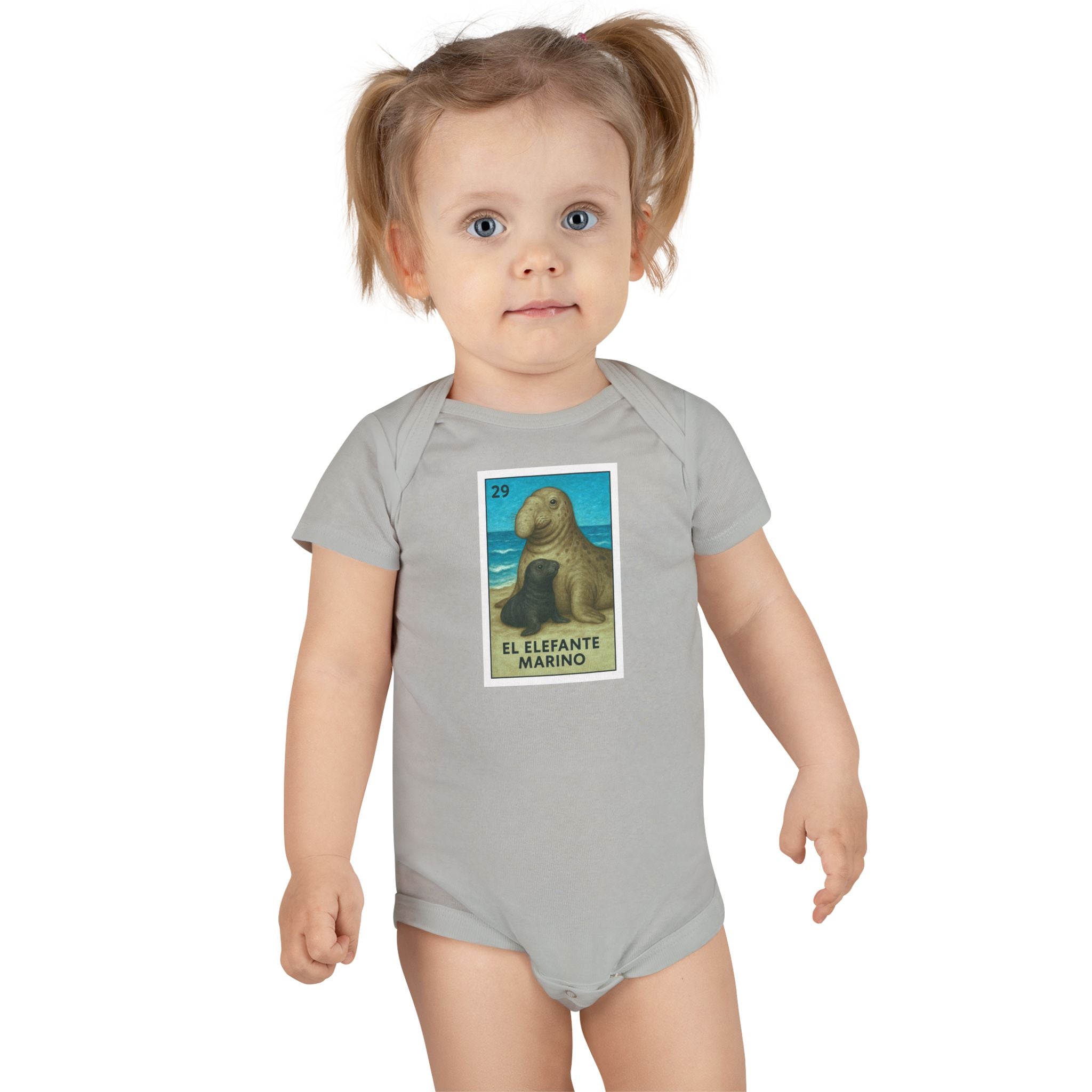 Elephant Seal Lotería - Baby Short Sleeve 100% Cotton Onesie (El Elefante Marino)