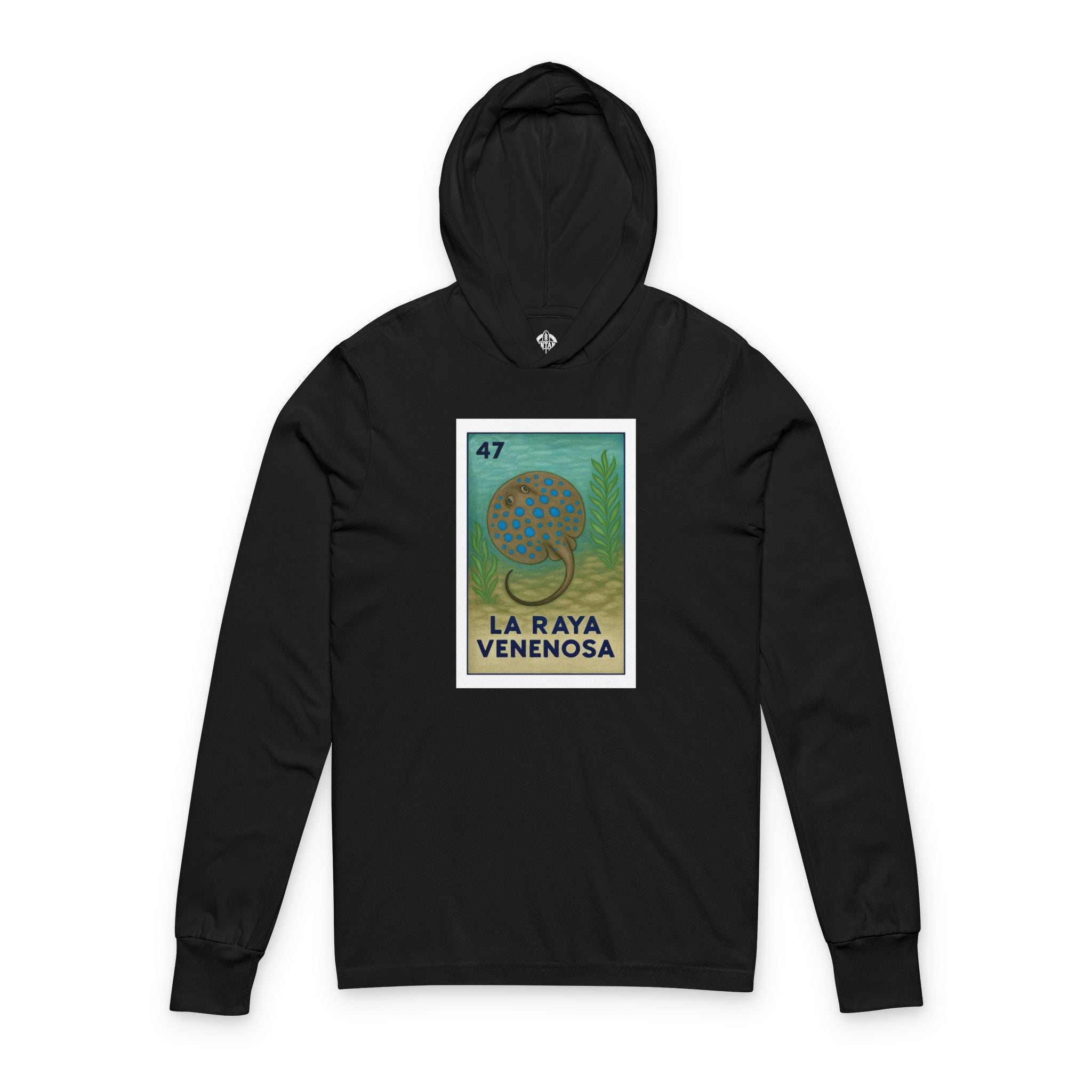 Stingray Lotería Unisex - Cotton Hooded Long Sleeve Hooded T-Shirt (La Raya Venenosa)
