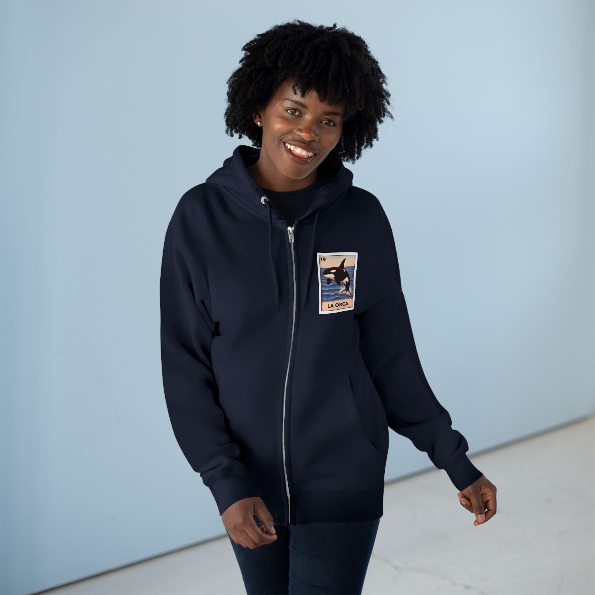 Orca Lotería Unisex - Zip Cotton Blend Fleece Hoodie (La Orca)