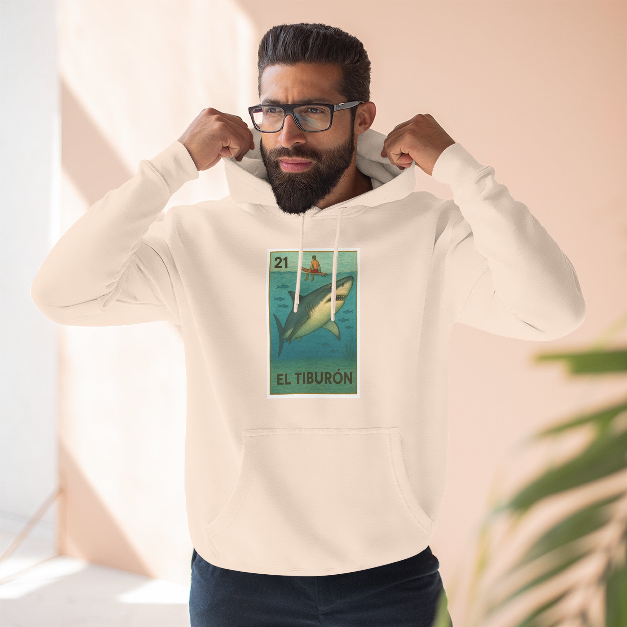 Shark Lotería Unisex - Pull-Over Cotton Blend Fleece Hoodie (El Tiburón)