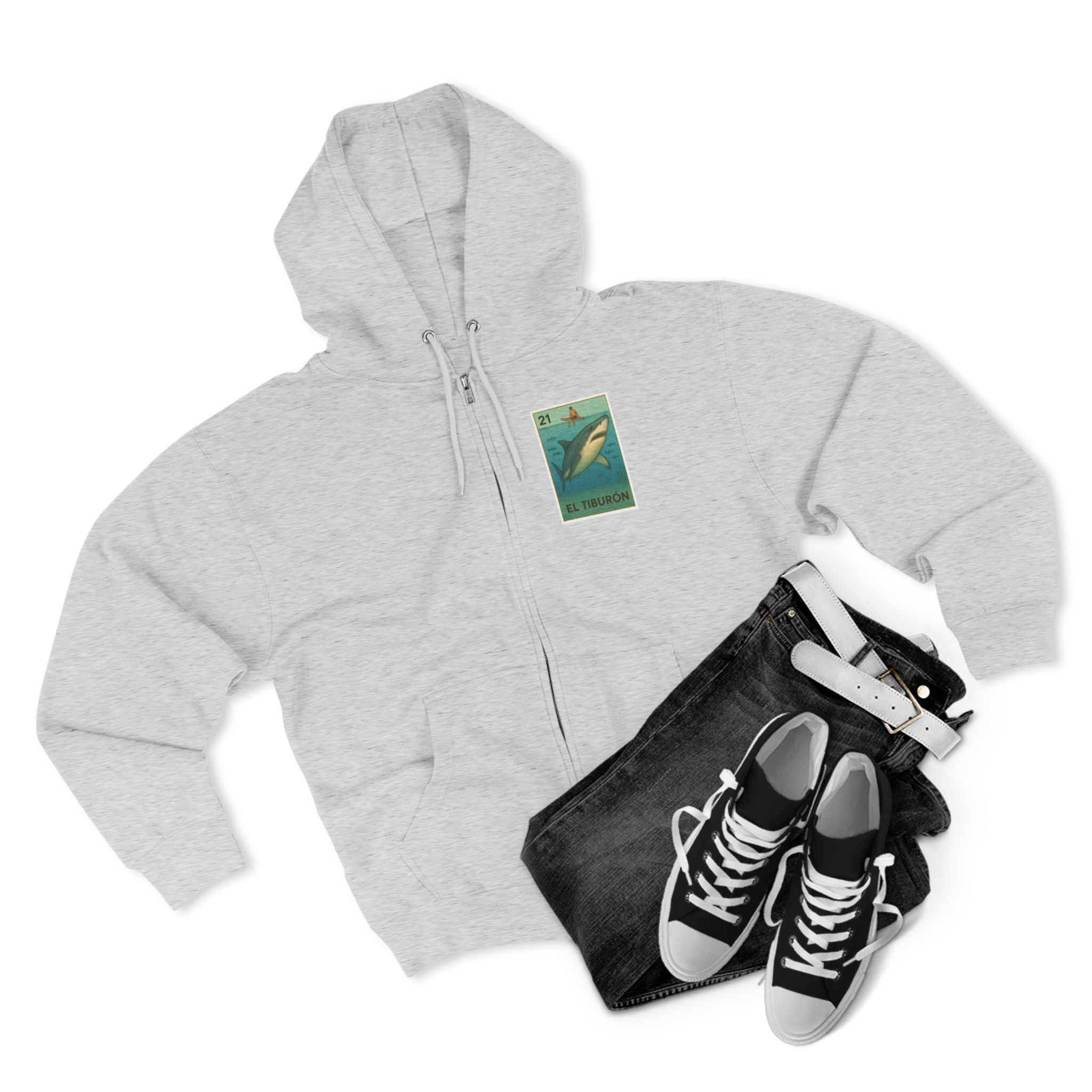 Shark Lotería Unisex - Zip Cotton Blend Fleece Hoodie (El Tiburón)