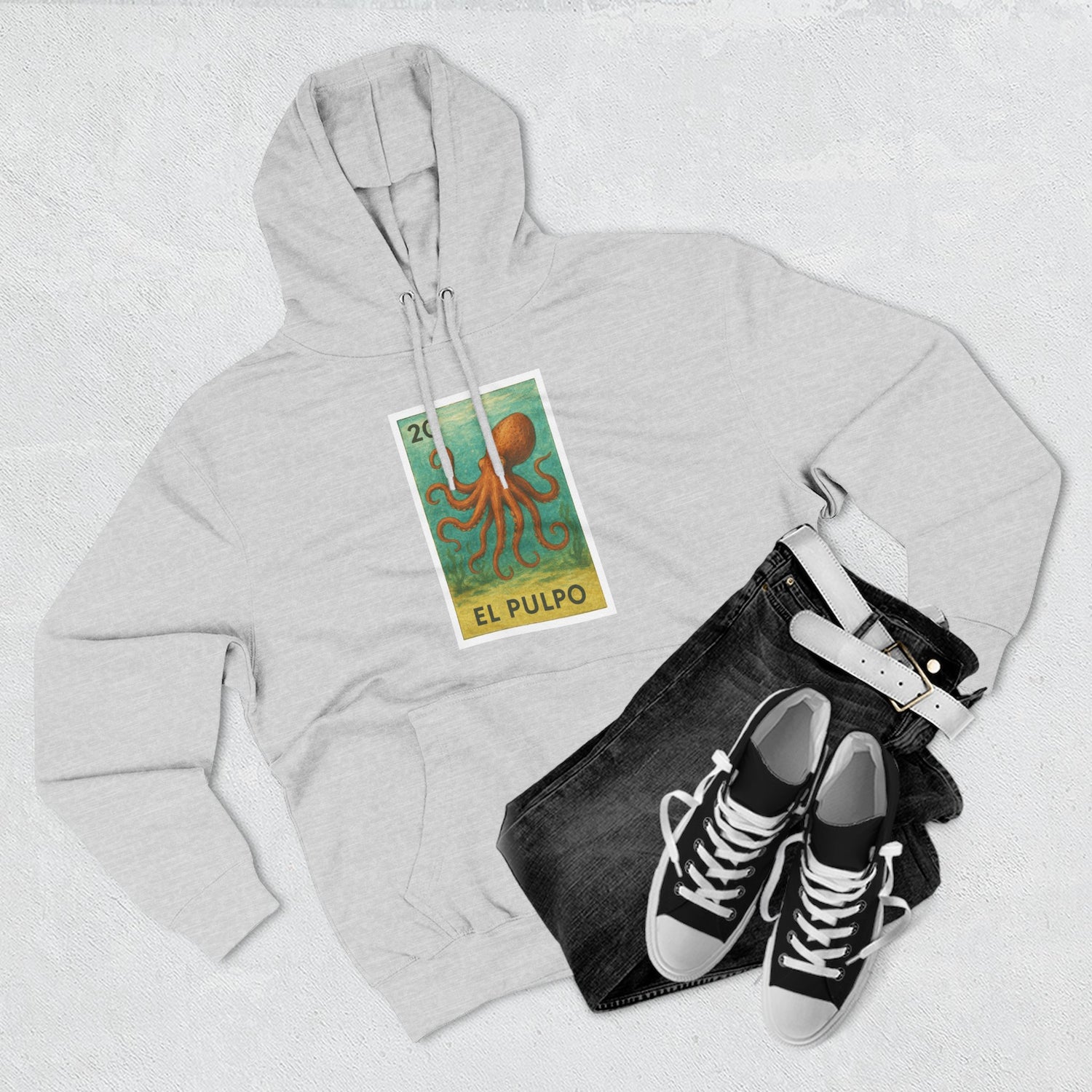 Octopus Lotería Unisex - Pull-Over Cotton Blend Fleece Hoodie (El Pulpo)