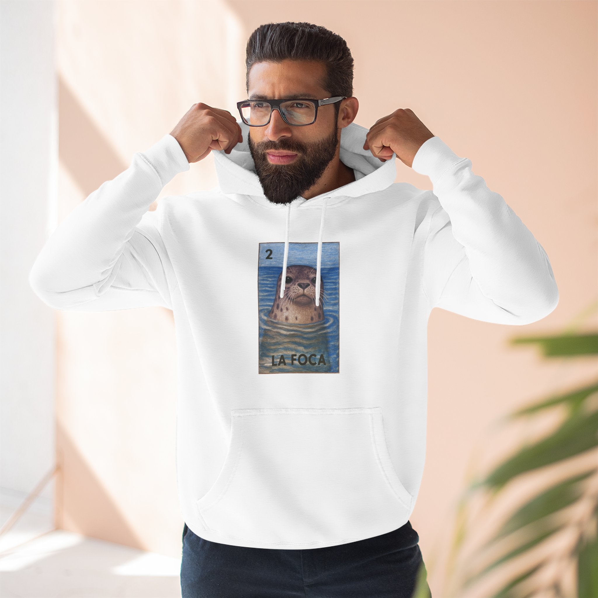 Seal Lotería Unisex - Pull-Over Cotton Blend Fleece Hoodie (La Foca)