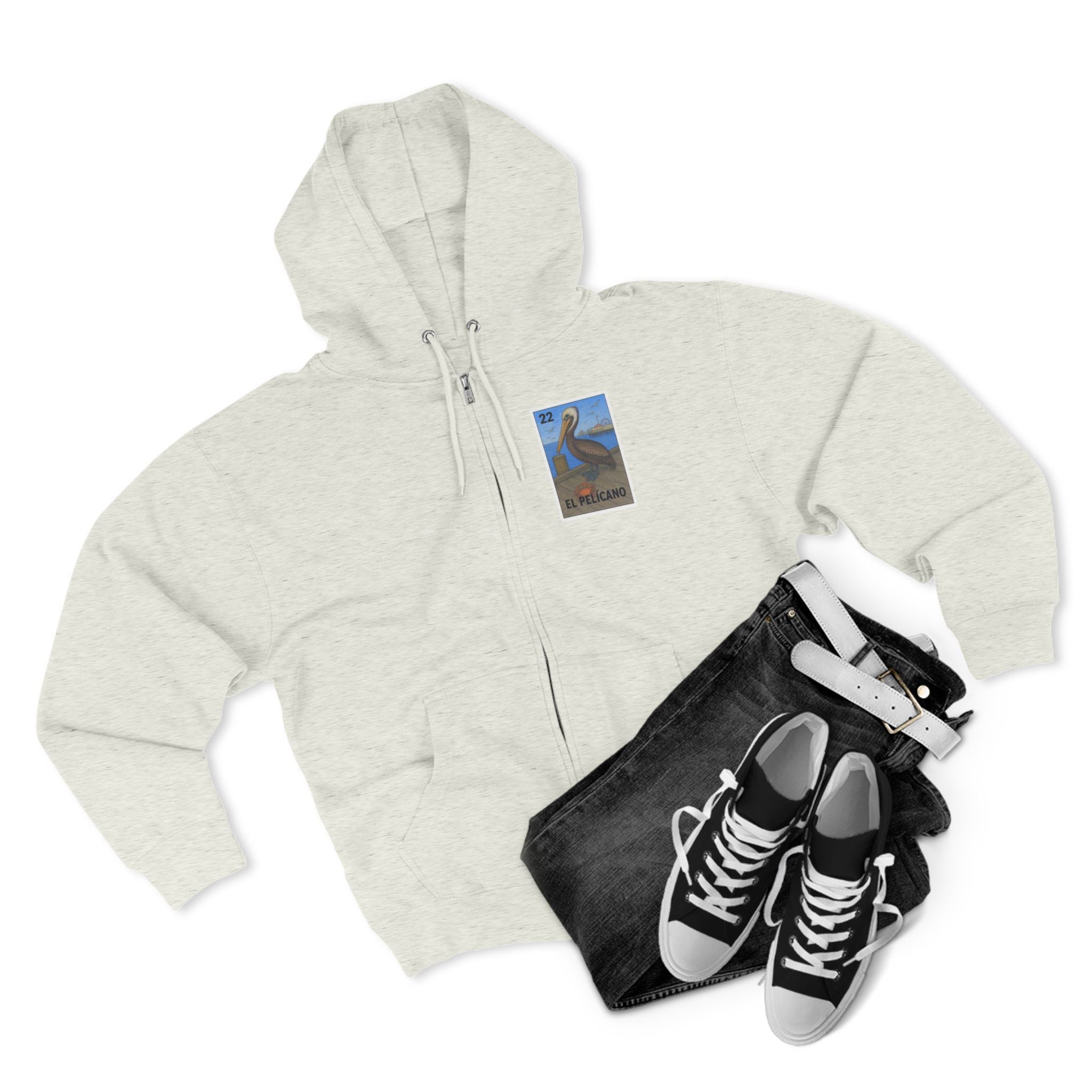 Pelican Lotería Unisex - Zip Cotton Blend Fleece Hoodie (El Pelícano)