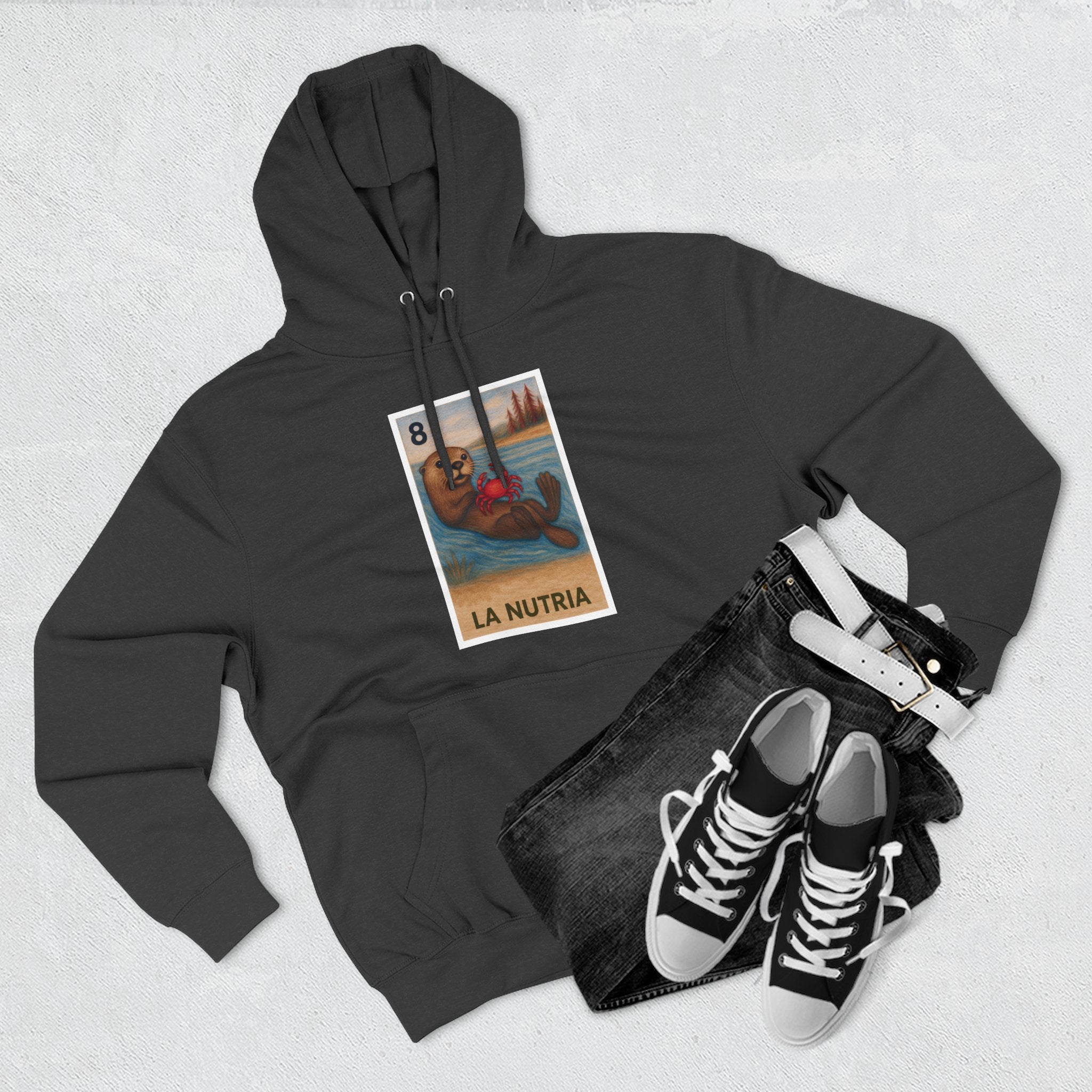 Sea Otter Lotería Unisex - Pull-Over Cotton Blend Fleece Hoodie (La Nutria)