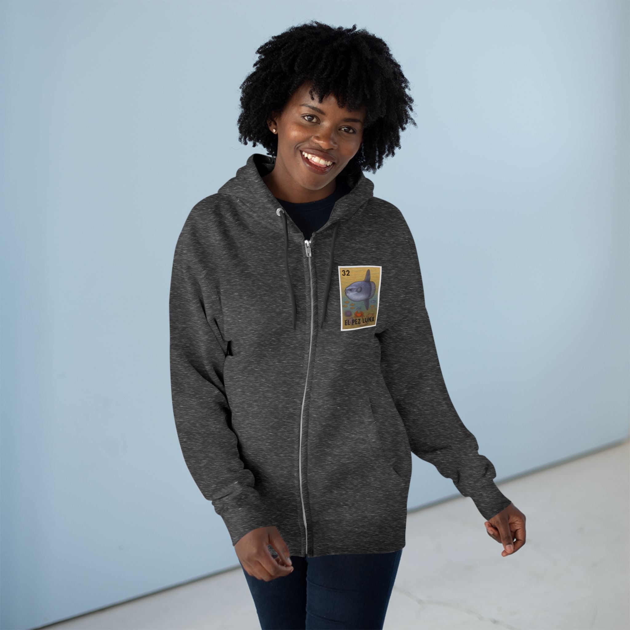 Sunfish Lotería Unisex - Zip Cotton Blend Fleece Hoodie (El Pez Luna)