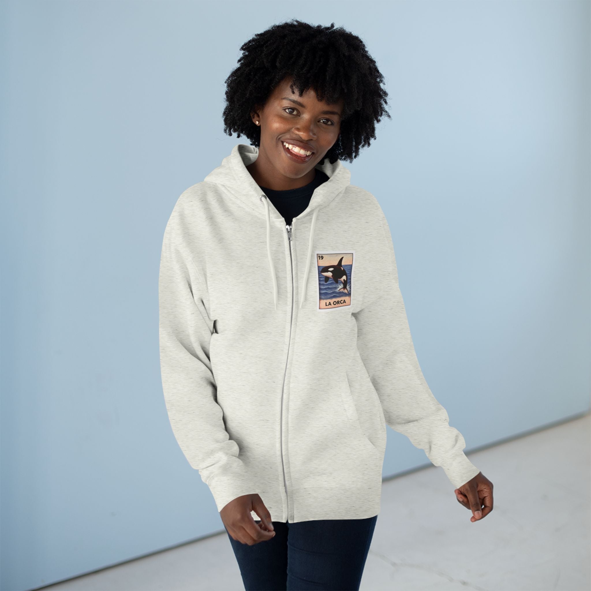 Orca Lotería Unisex - Zip Cotton Blend Fleece Hoodie (La Orca)