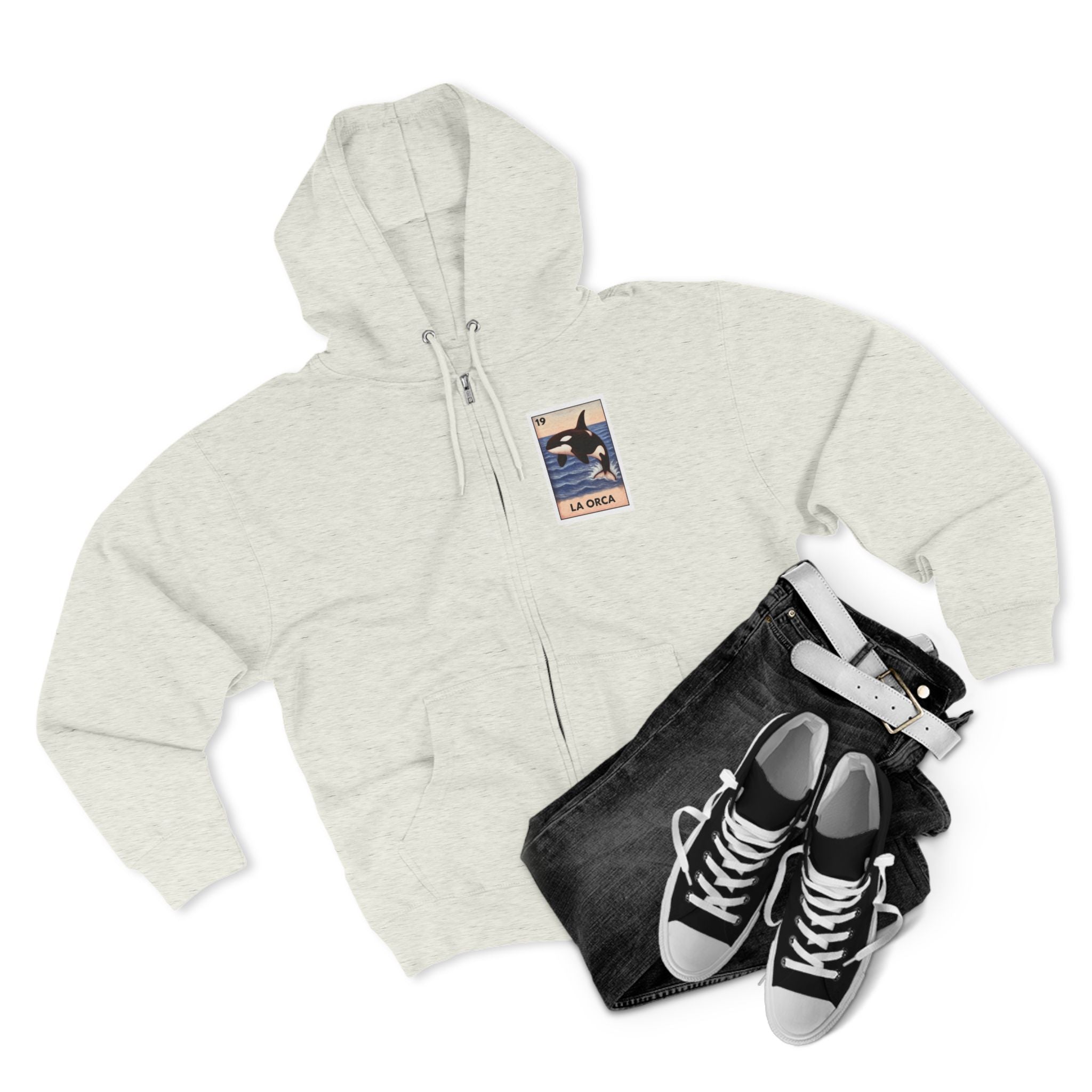 Orca Lotería Unisex - Zip Cotton Blend Fleece Hoodie (La Orca)