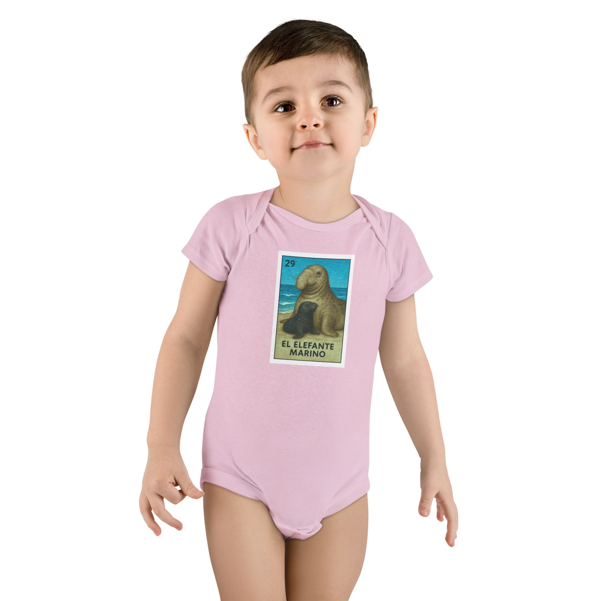 Elephant Seal Lotería - Baby Short Sleeve 100% Cotton Onesie (El Elefante Marino)