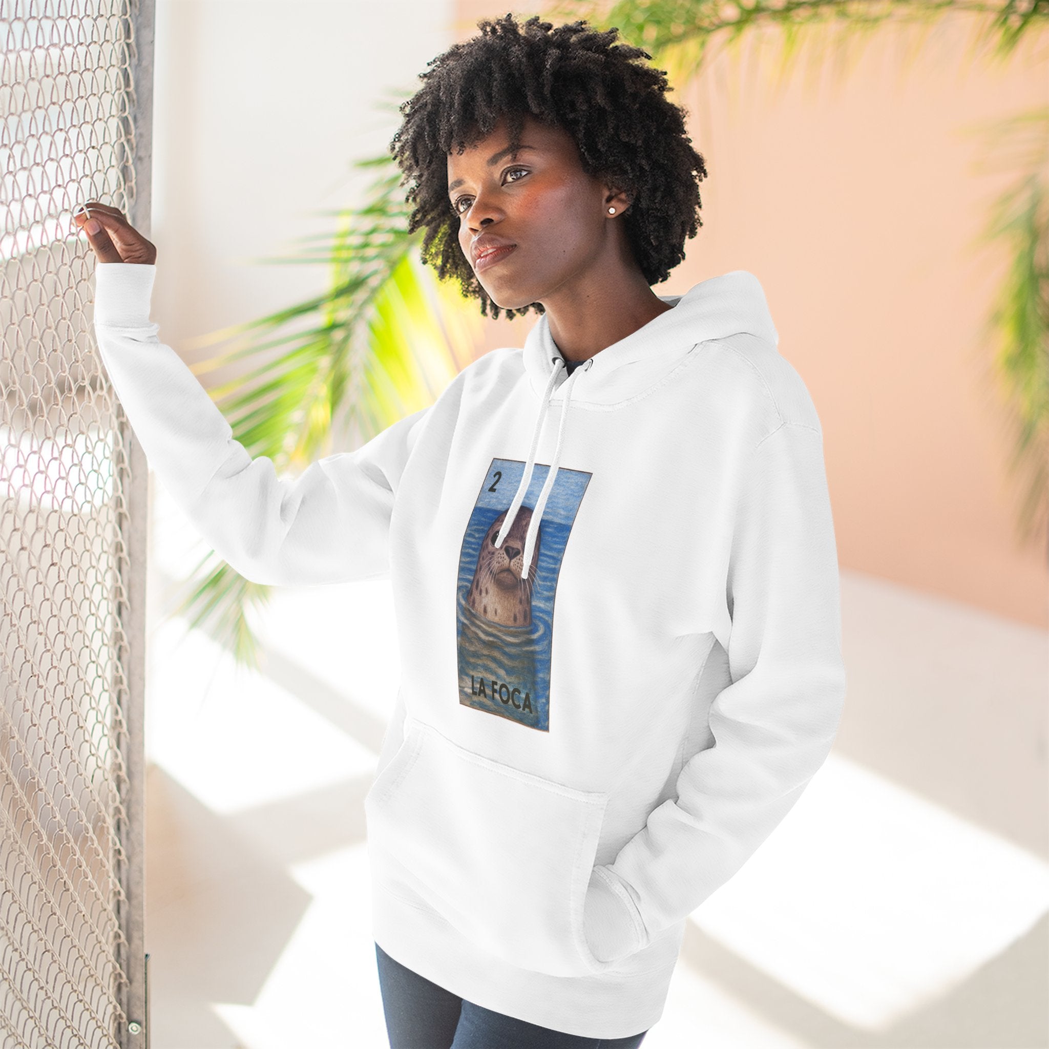 Seal Lotería Unisex - Pull-Over Cotton Blend Fleece Hoodie (La Foca)