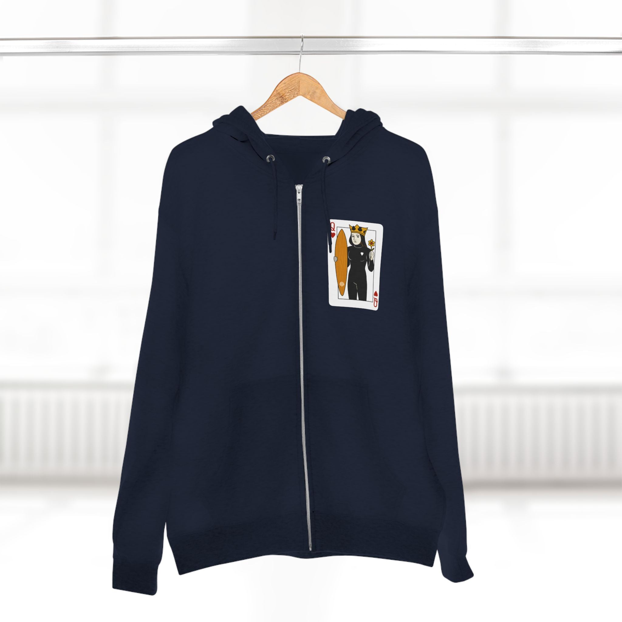 Queen of Hearts Surfer Unisex - Zip Cotton Blend Fleece Hoodie