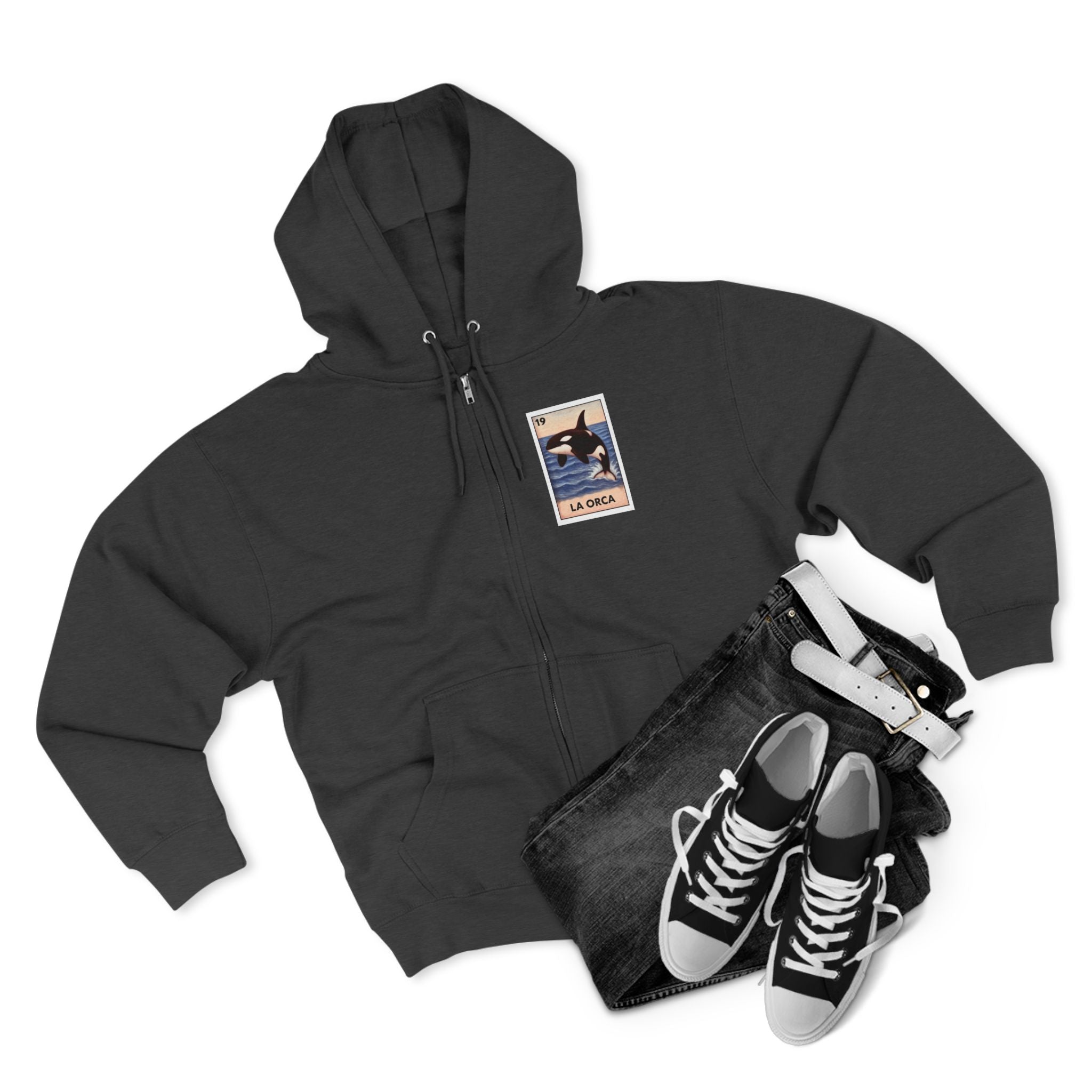 Orca Lotería Unisex - Zip Cotton Blend Fleece Hoodie (La Orca)