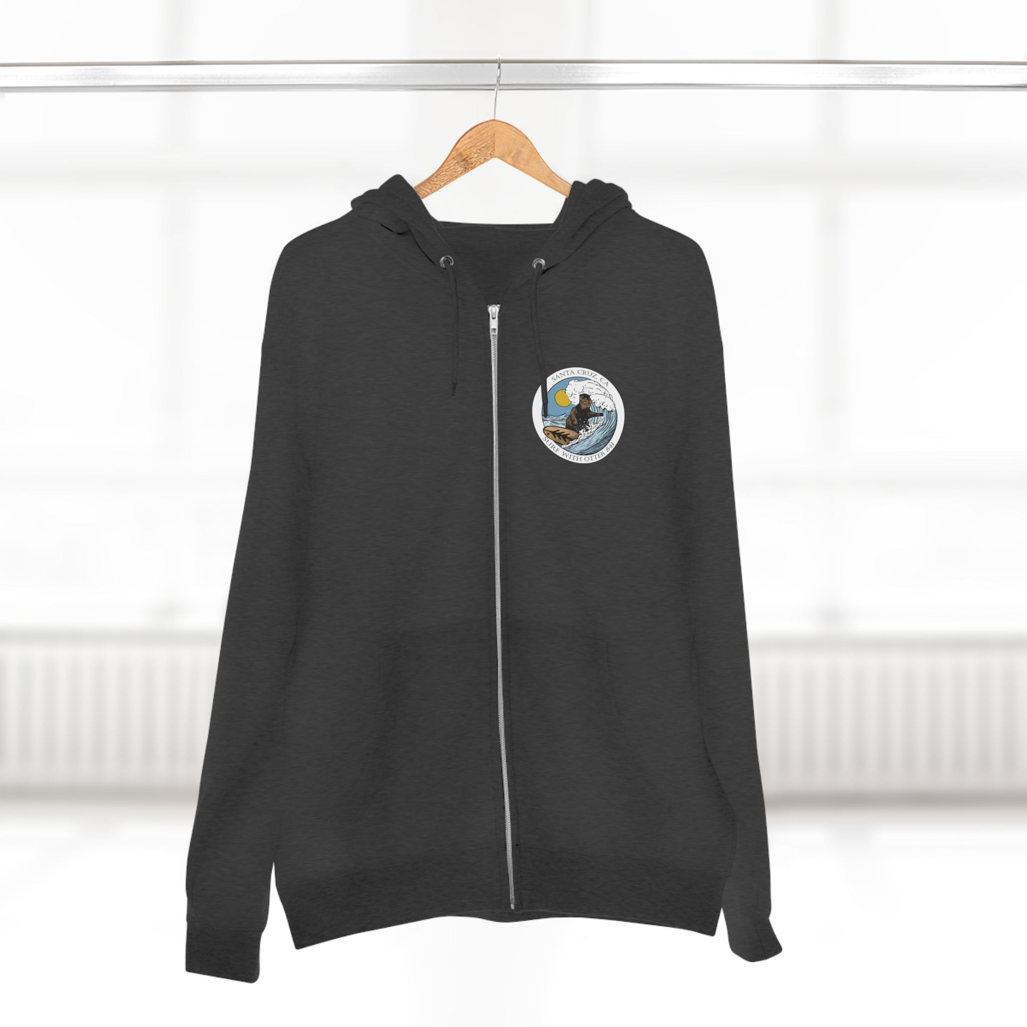 Surf with Otter 841 by Thiago Bianchini Unisex - Zip Cotton Blend Fleece Hoodie