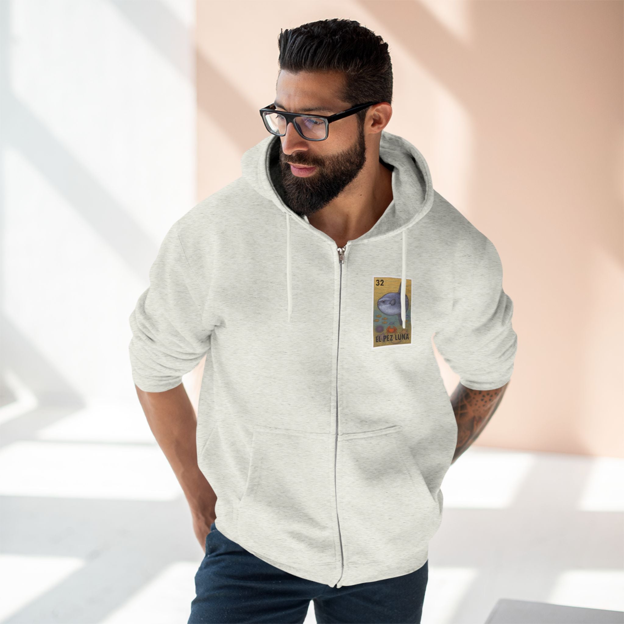 Sunfish Lotería Unisex - Zip Cotton Blend Fleece Hoodie (El Pez Luna)