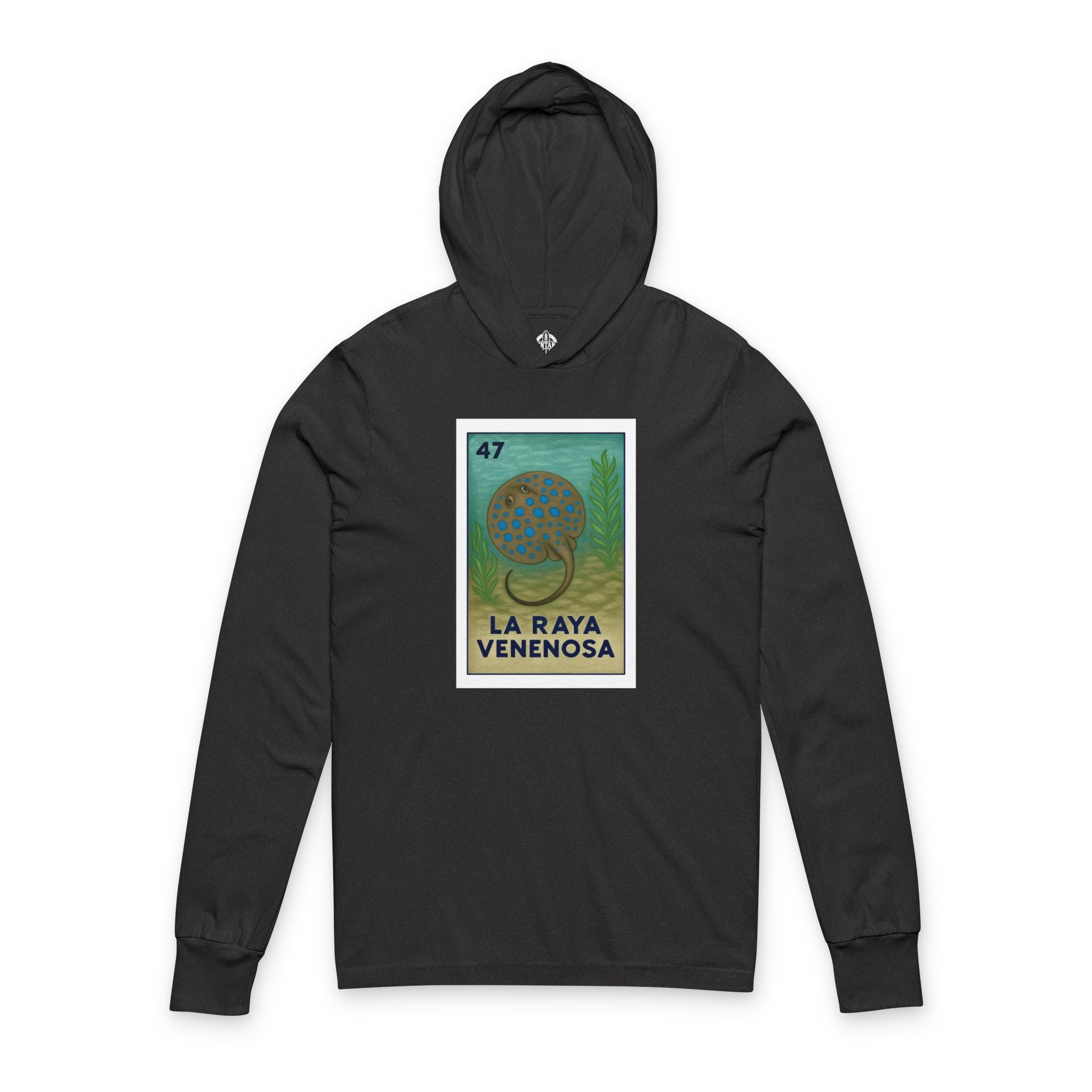 Stingray Lotería Unisex - Cotton Hooded Long Sleeve Hooded T-Shirt (La Raya Venenosa)