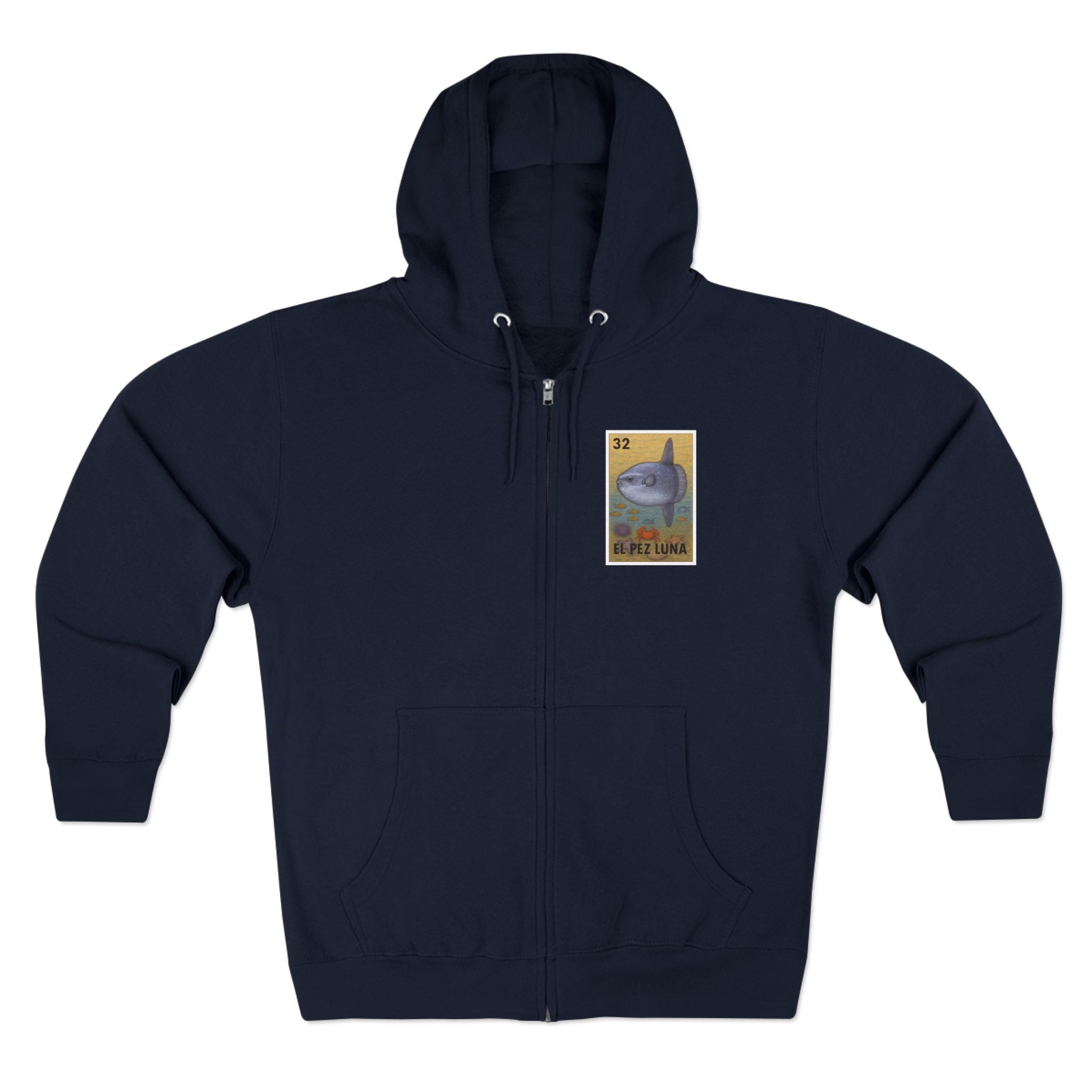 Sunfish Lotería Unisex - Zip Cotton Blend Fleece Hoodie (El Pez Luna)